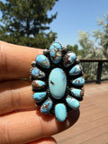 Annie Spencer Navajo Golden Hills Turquoise Cluster Ring Size Adjustable