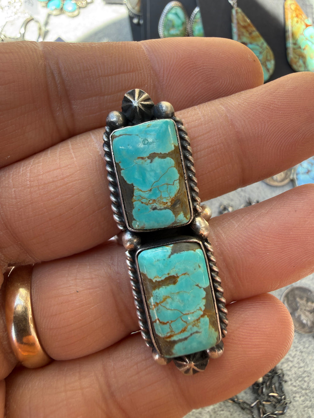 Johnny Dixon Navajo #8 Turquoise Ring SZ Adjustable