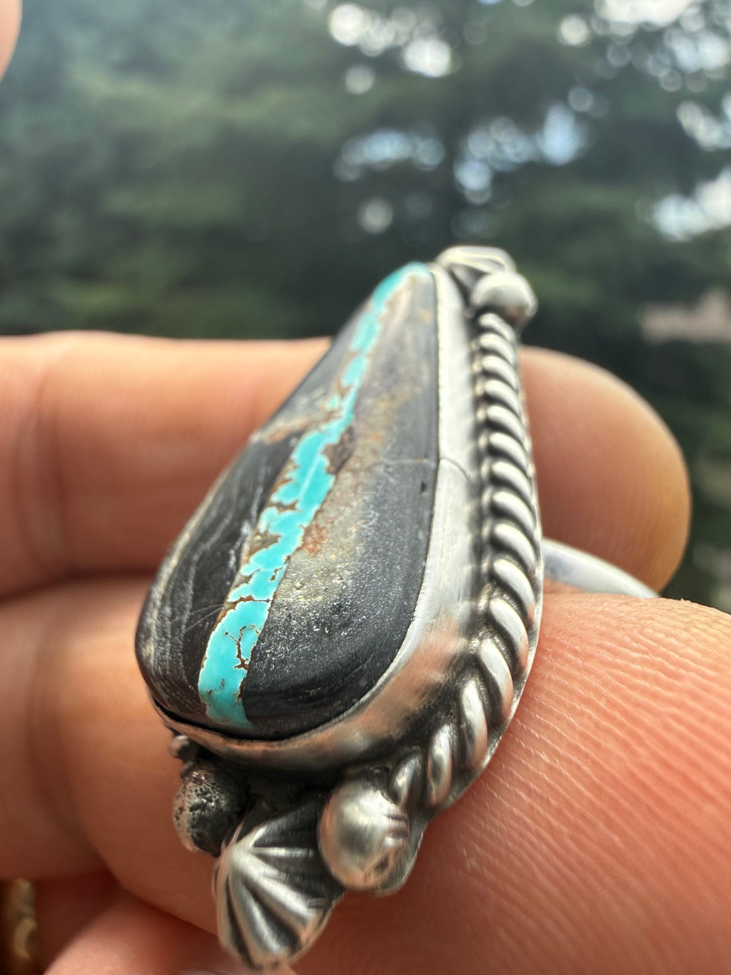 Johnny Dixon Navajo Nevada Blackjack Turquoise Ring Size Adjustable