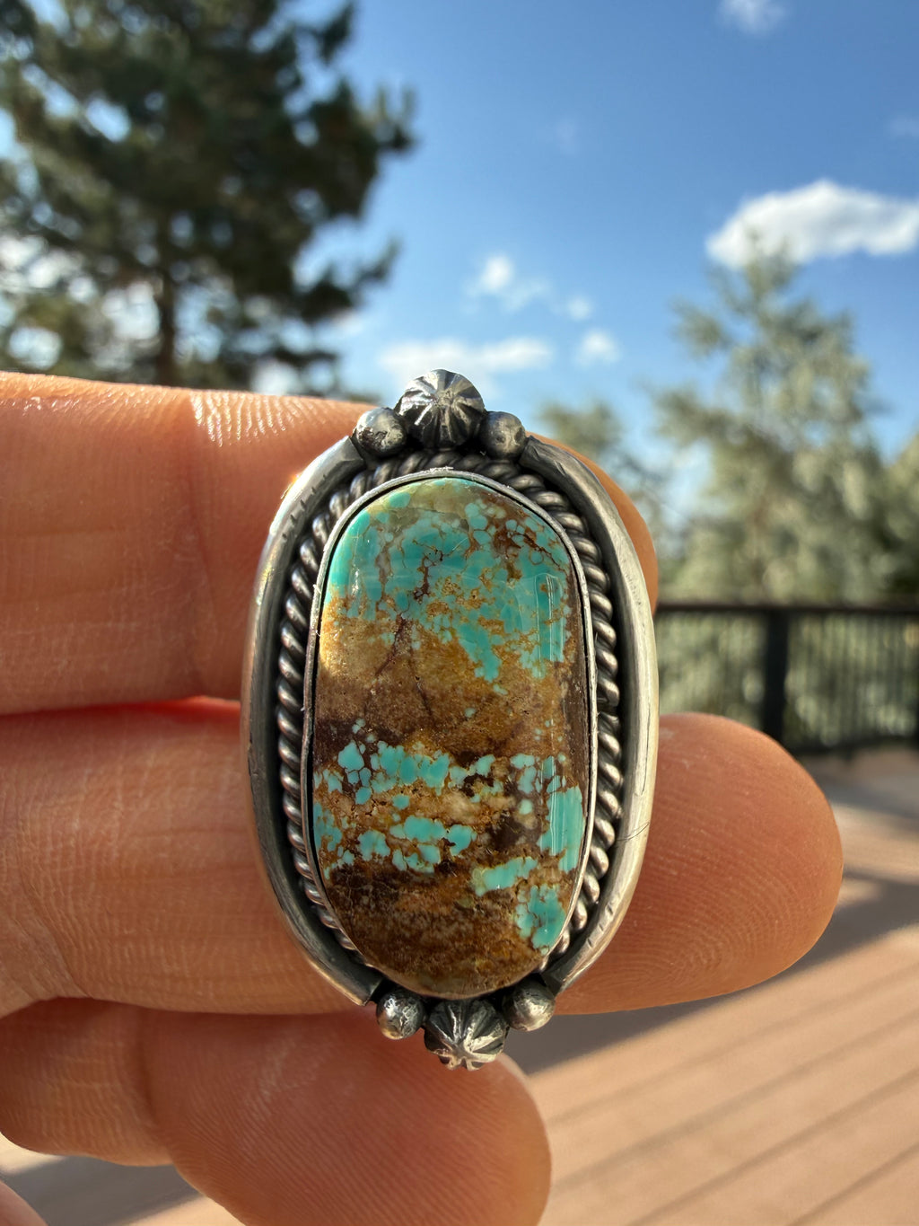 Freda Martinez Navajo Mine #8 Turquoise Ring Size 8