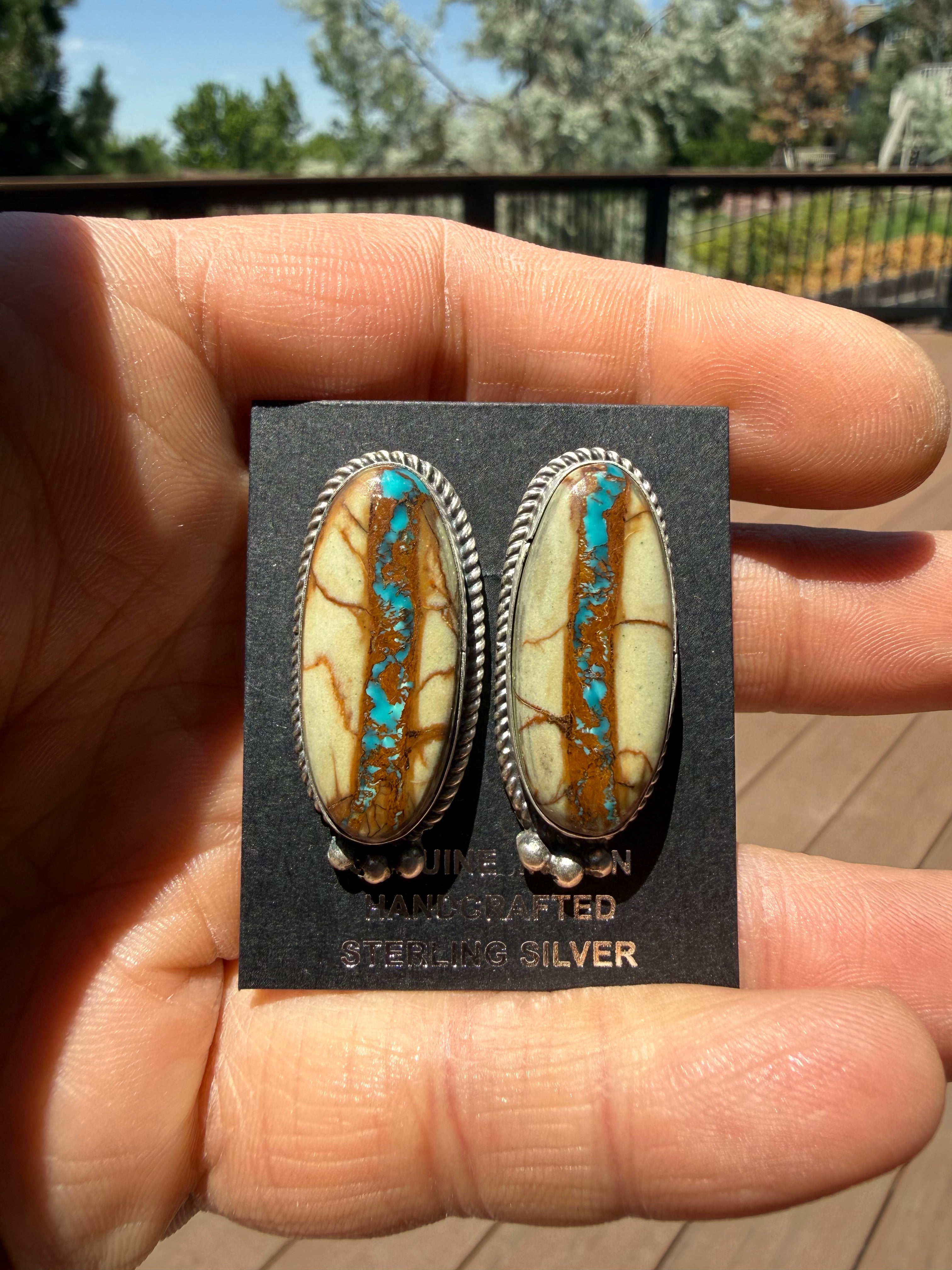 Judith Dixon Navajo Royston Ribbon Turquoise Stud Earrings
