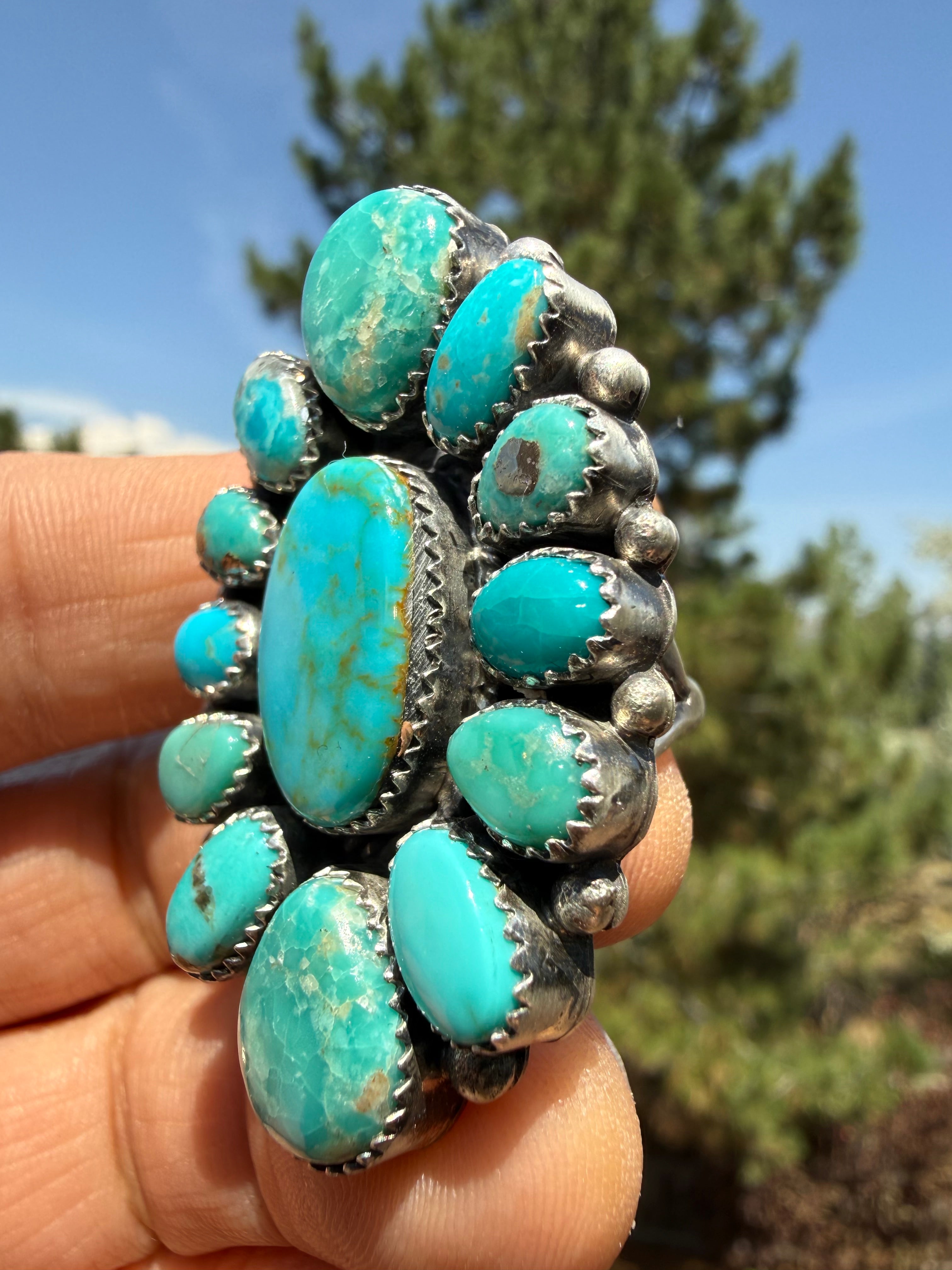 Annie Spencer Navajo Kingman Turquoise Ring Size Adjustable