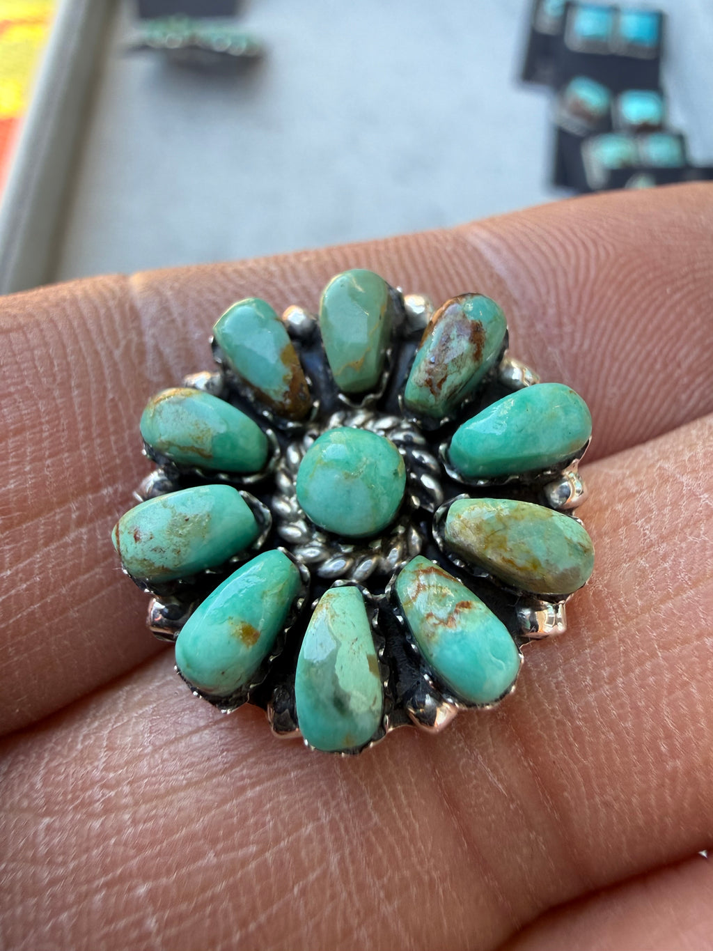 Juliana Williams Navajo Green Kingman Turquoise Cluster Earrings