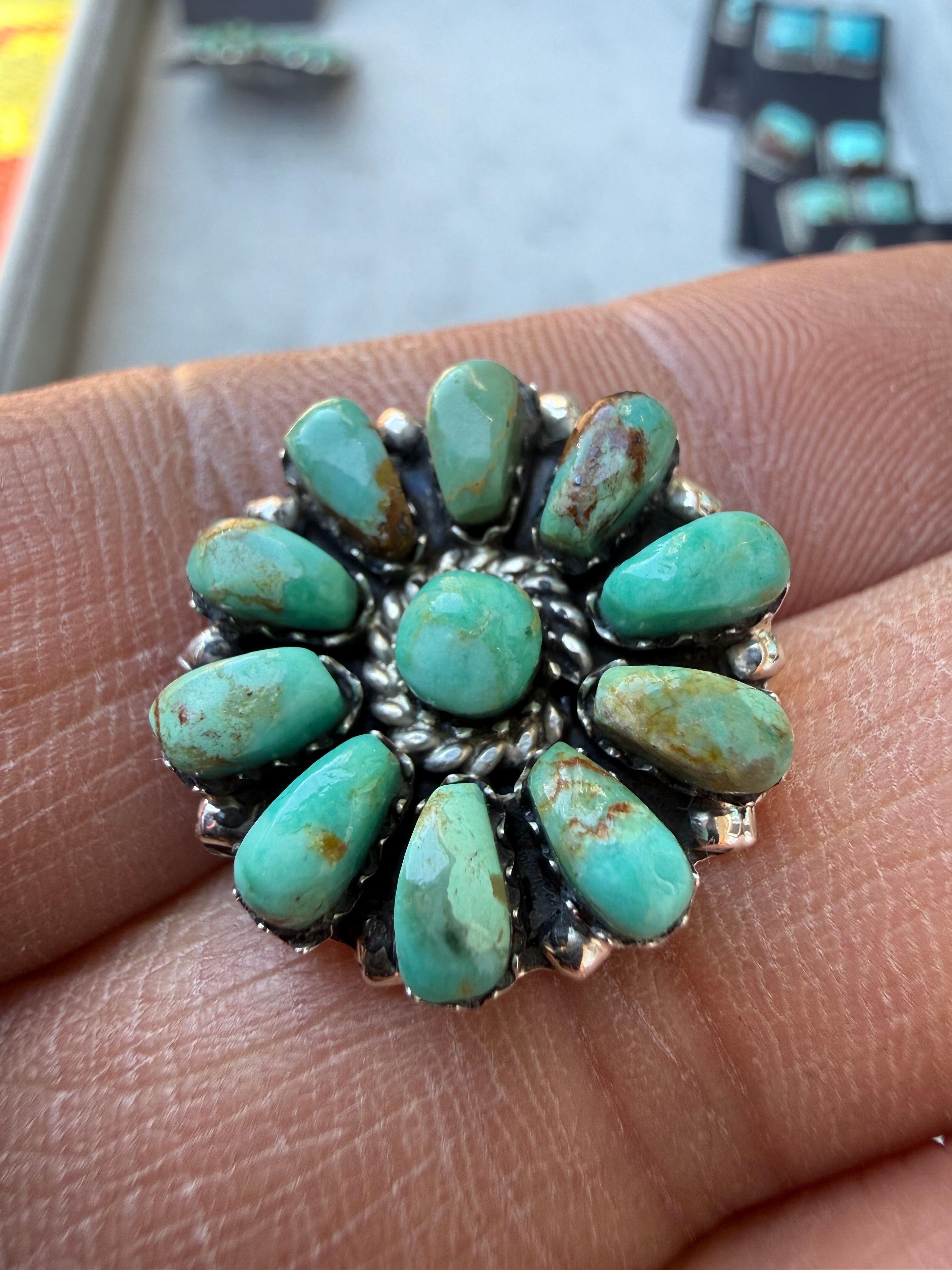 Juliana Williams Navajo Green Kingman Turquoise Cluster Earrings