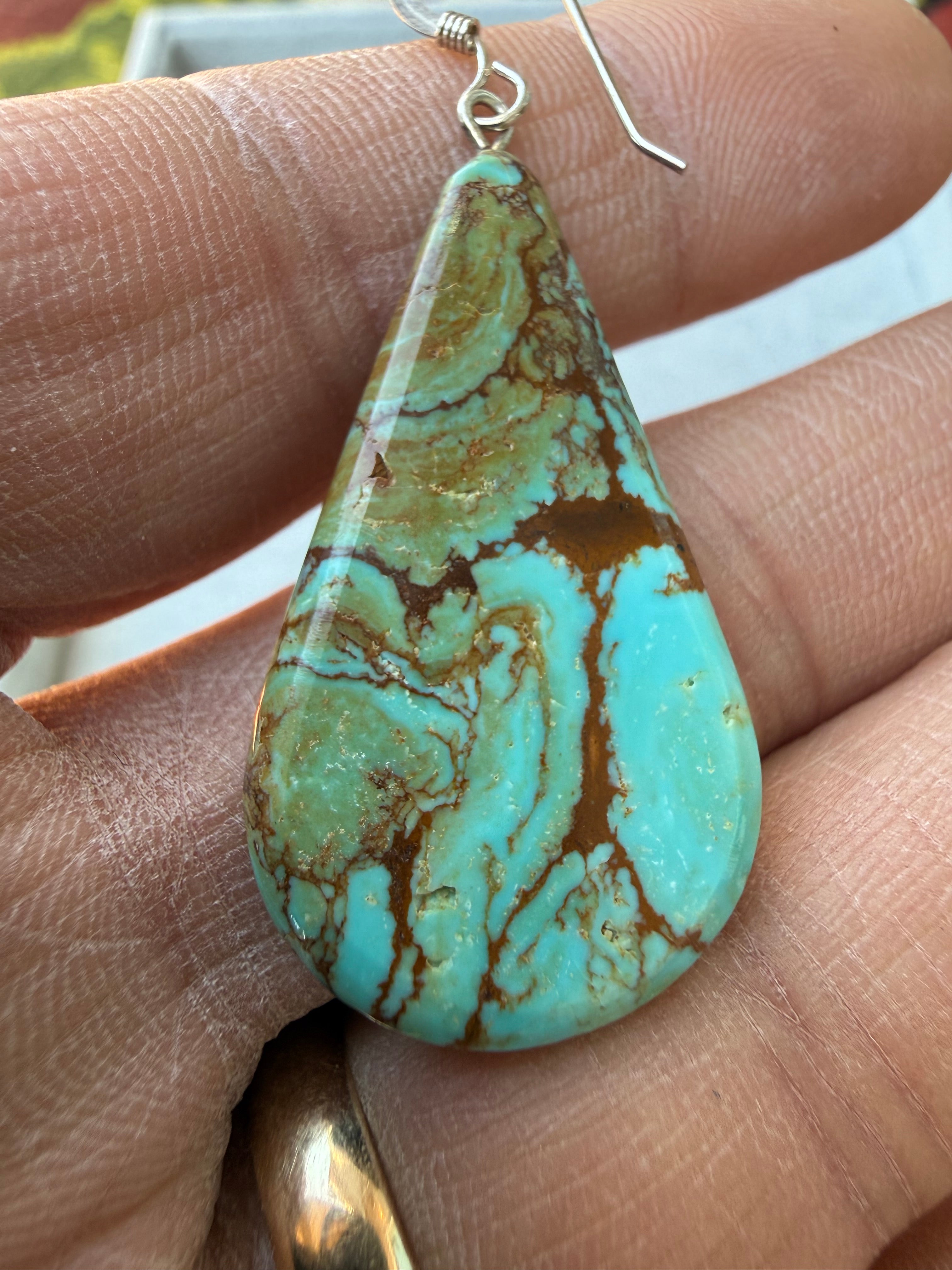 Keith Henry Navajo Nacozari Turquoise Slab Earrings