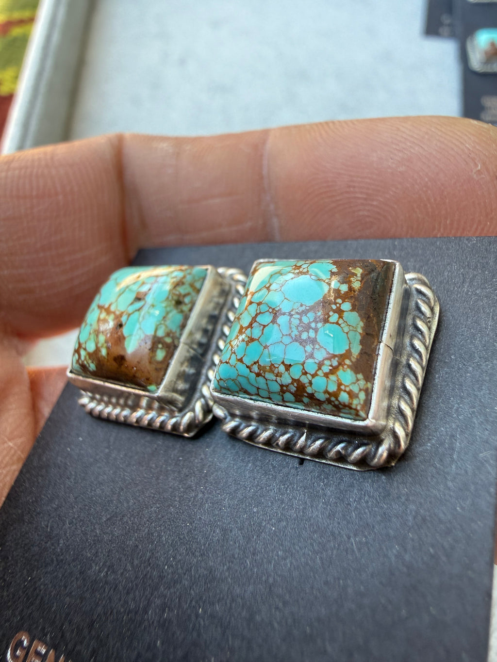 Judith Dixon Navajo #8 Turquoise Stud Earrings