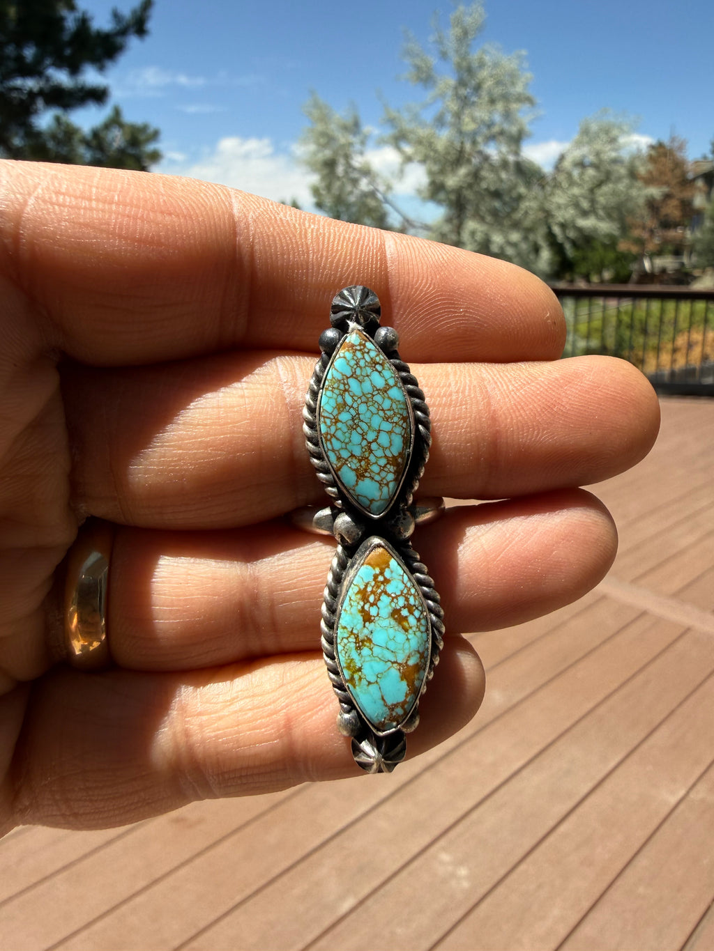 Johnny Dixon Navajo #8 Turquoise Ring SZ Adjustable