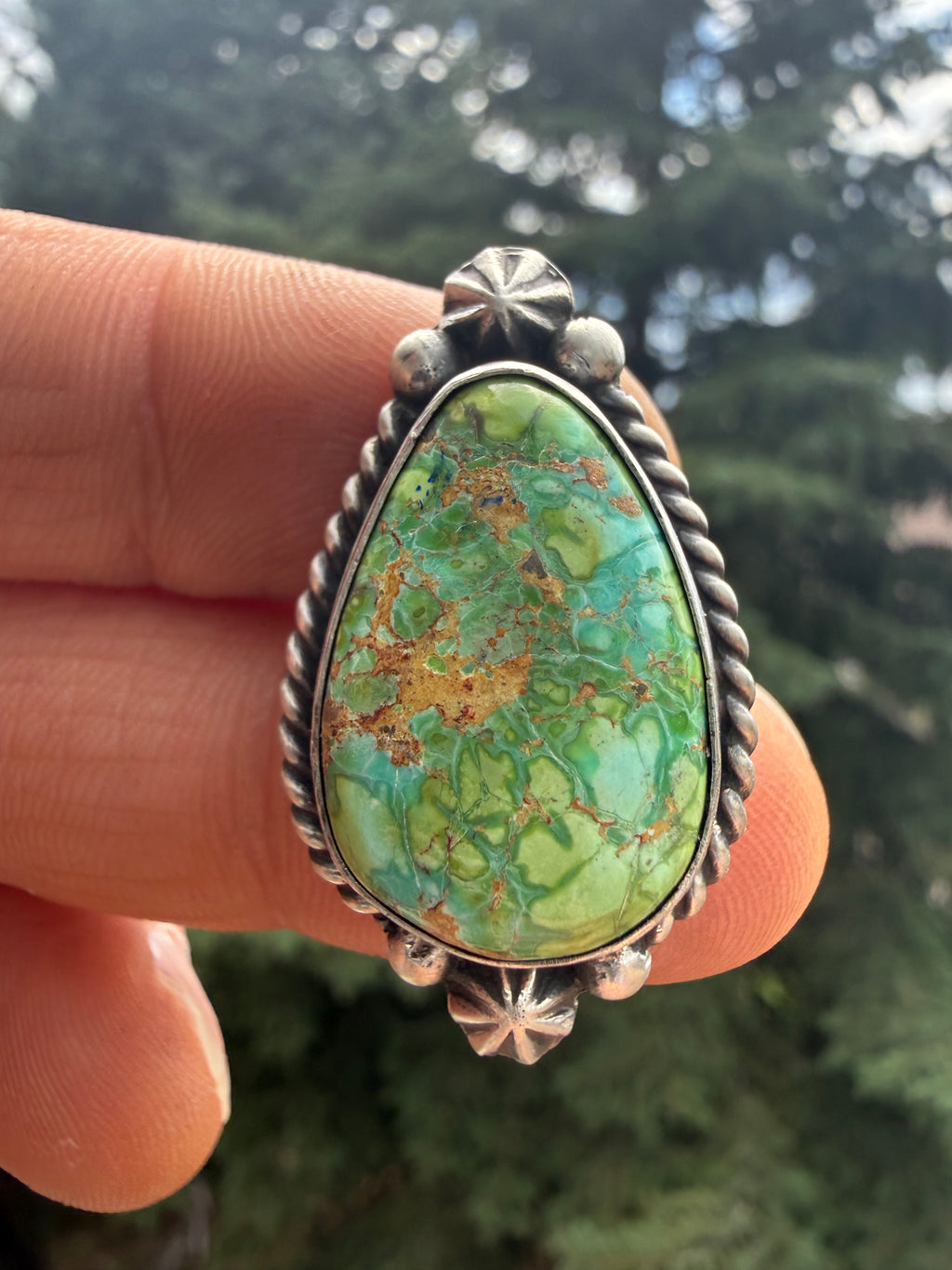 Johnny Dixon Navajo Sonoran Gold Turquoise Ring Size Adjustable