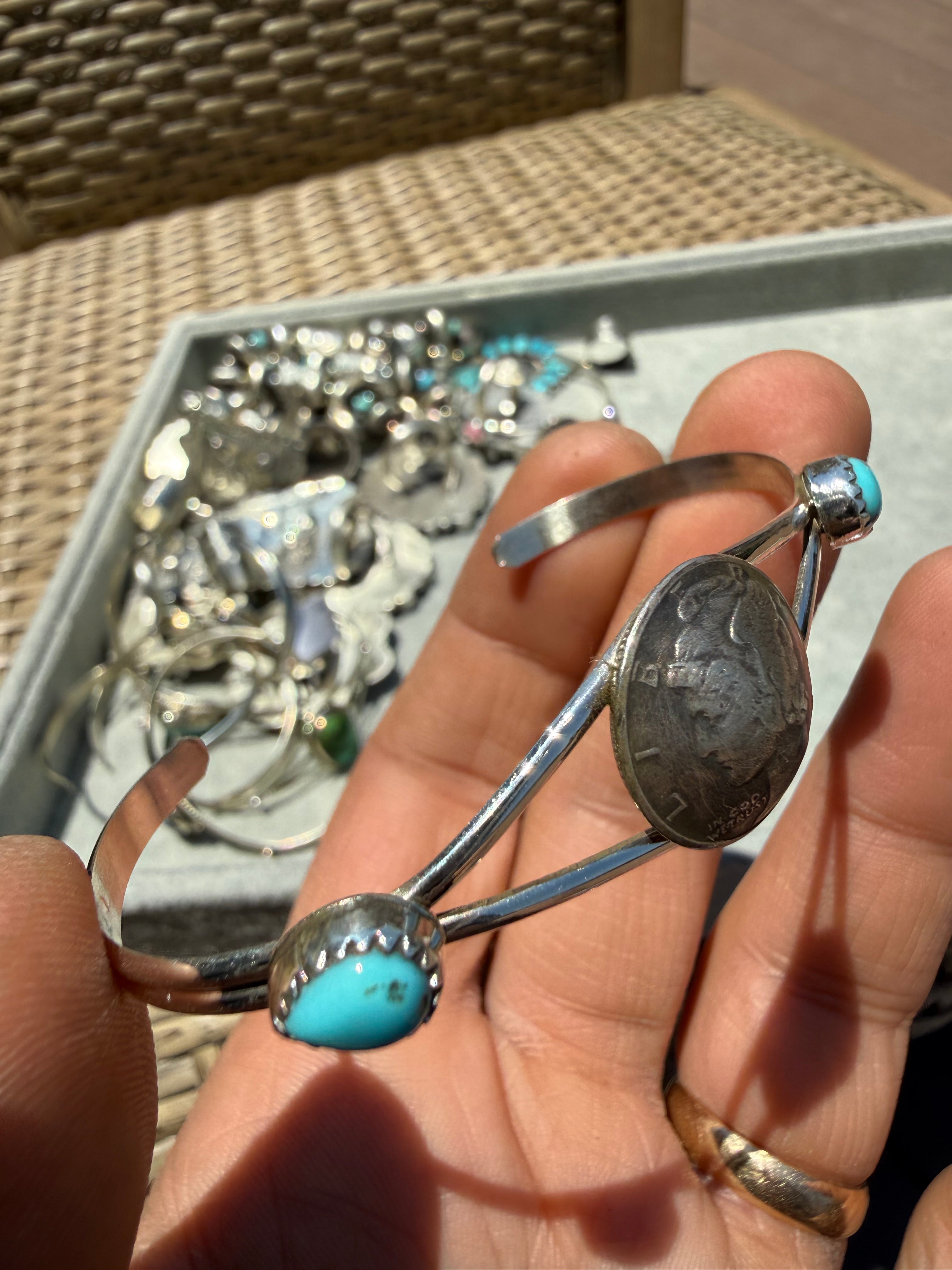 Keith Henry Navajo Sonoran Turquoise Dime Cuff Bracelet SZ 6.5