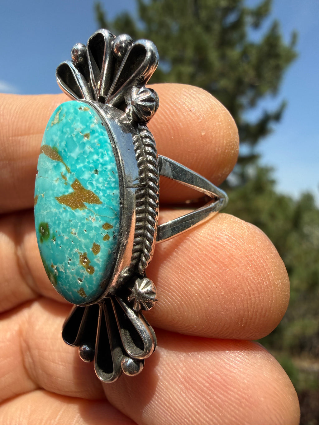Freda Martinez Navajo Sonoran Gold Turquoise Ring Size