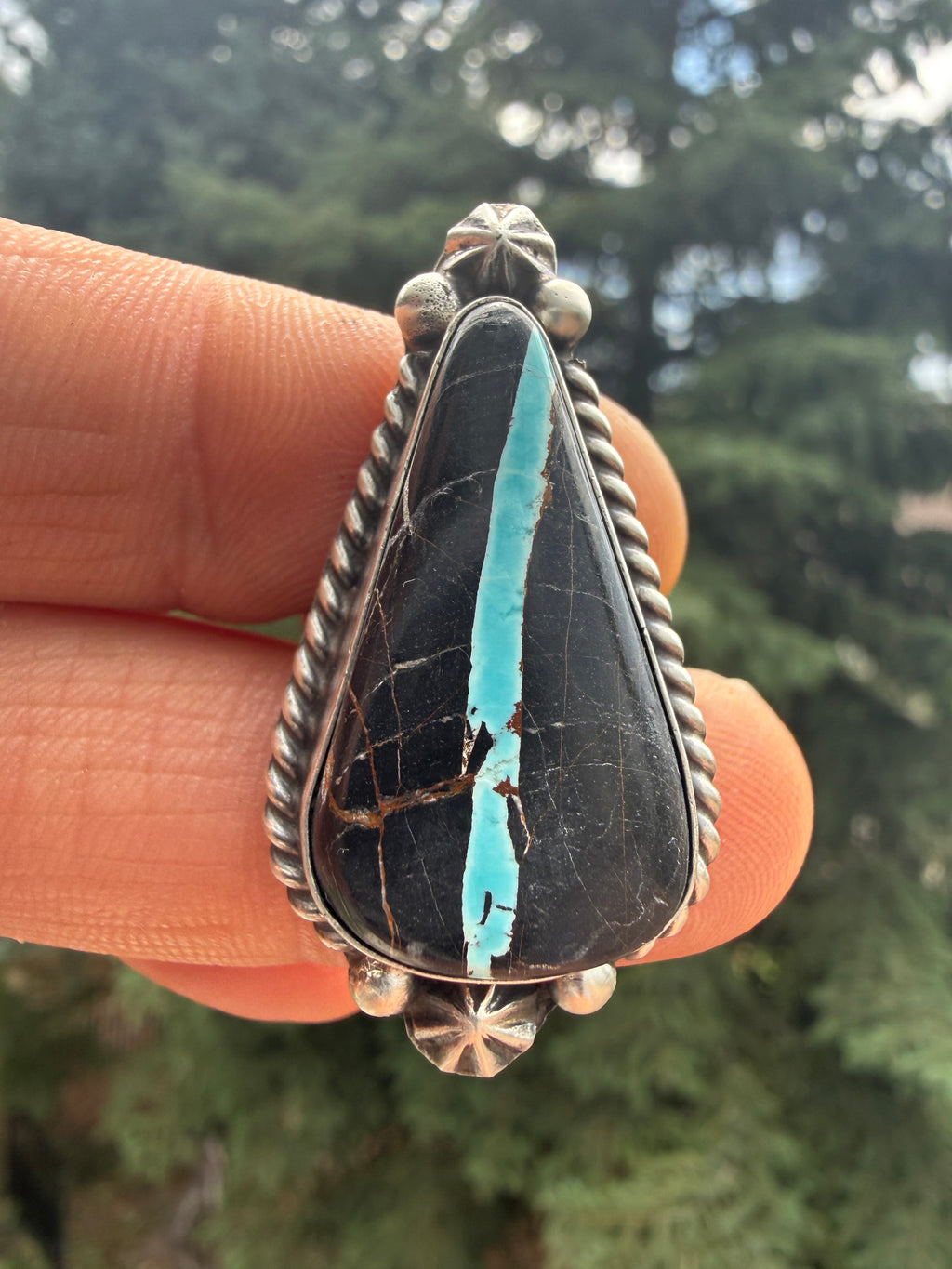 Johnny Dixon Navajo Nevada Blackjack Turquoise Ring Size Adjustable
