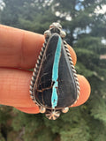 Johnny Dixon Navajo Nevada Blackjack Turquoise Ring Size Adjustable