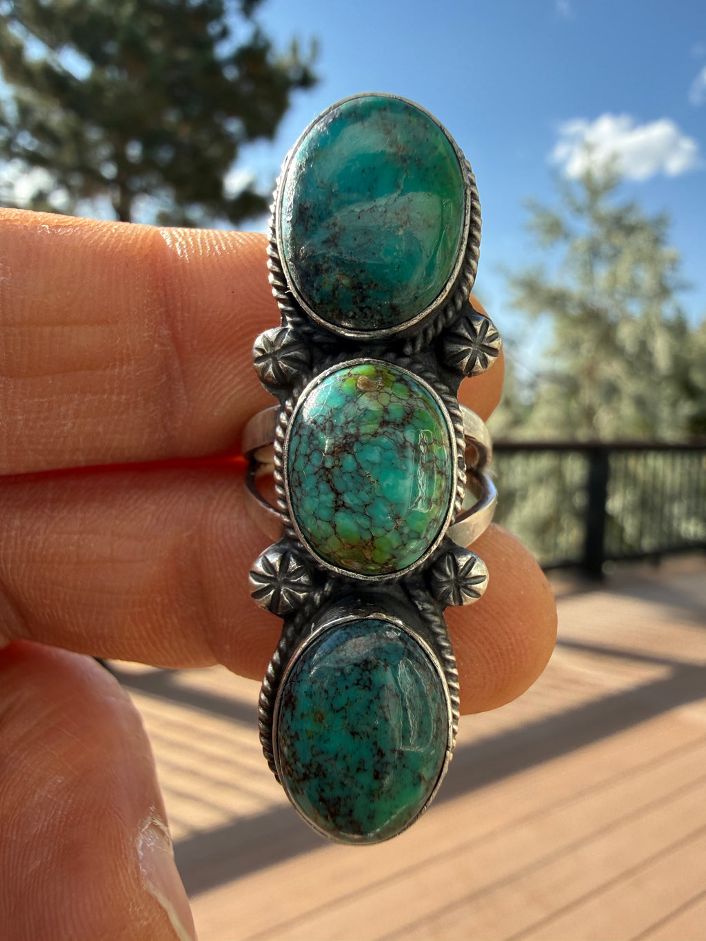 Anissa Martinez Navajo Sonoran Gold Turquoise Ring Size 7