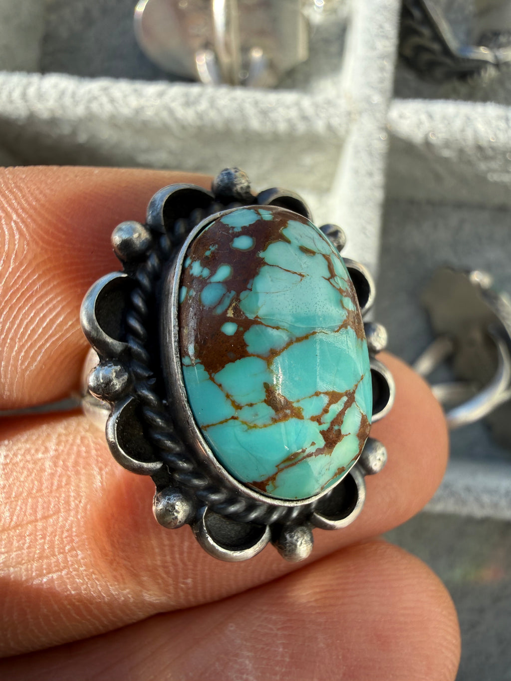 Freda Martinez Navajo Mine #8 Turquoise Ring Size 8.5
