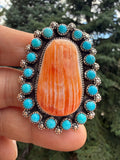 Darlene Begay Spiny Oyster Turquoise Cluster Ring Size 9