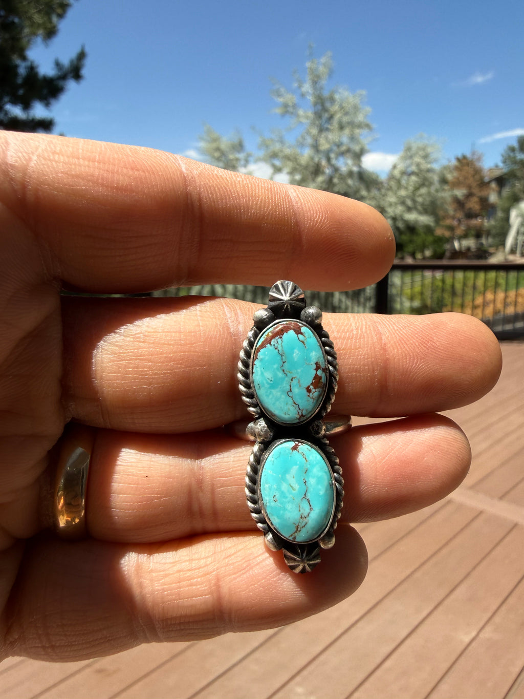 Johnny Dixon Navajo #8 Turquoise Ring SZ Adjustable