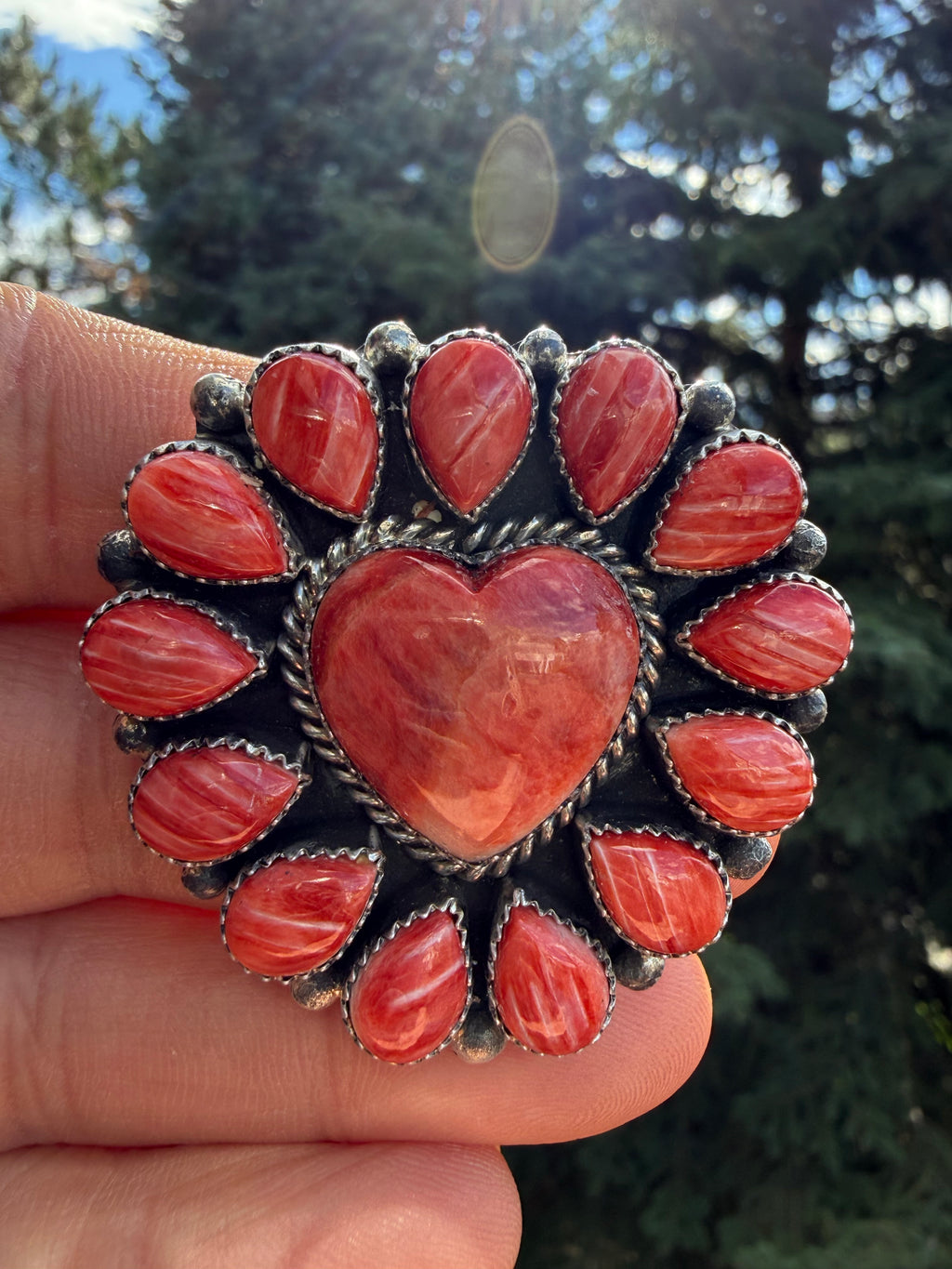 Marlene Jones Red Spiny Oyster Cluster Ring SZ Adjustable