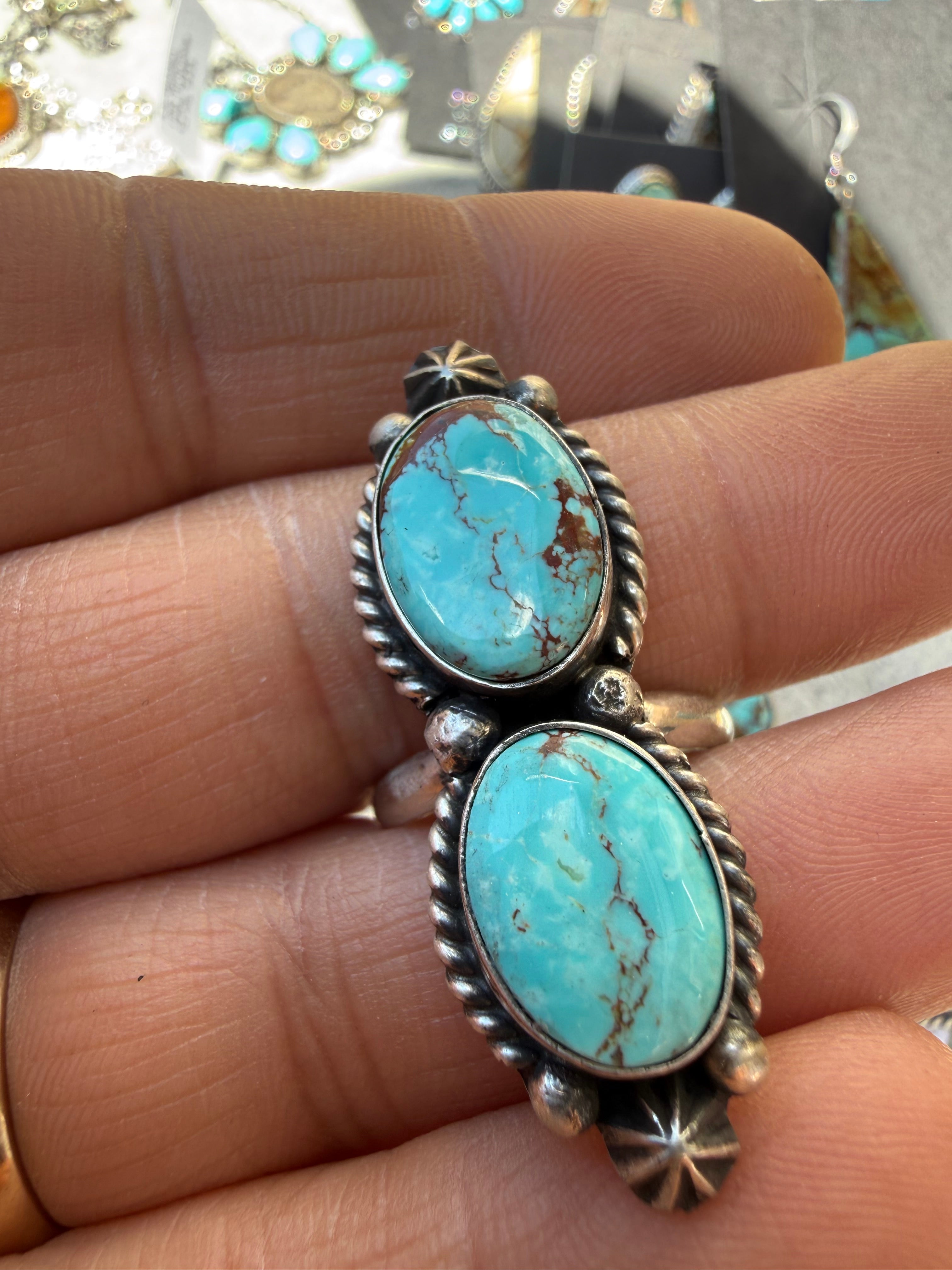 Johnny Dixon Navajo #8 Turquoise Ring SZ Adjustable