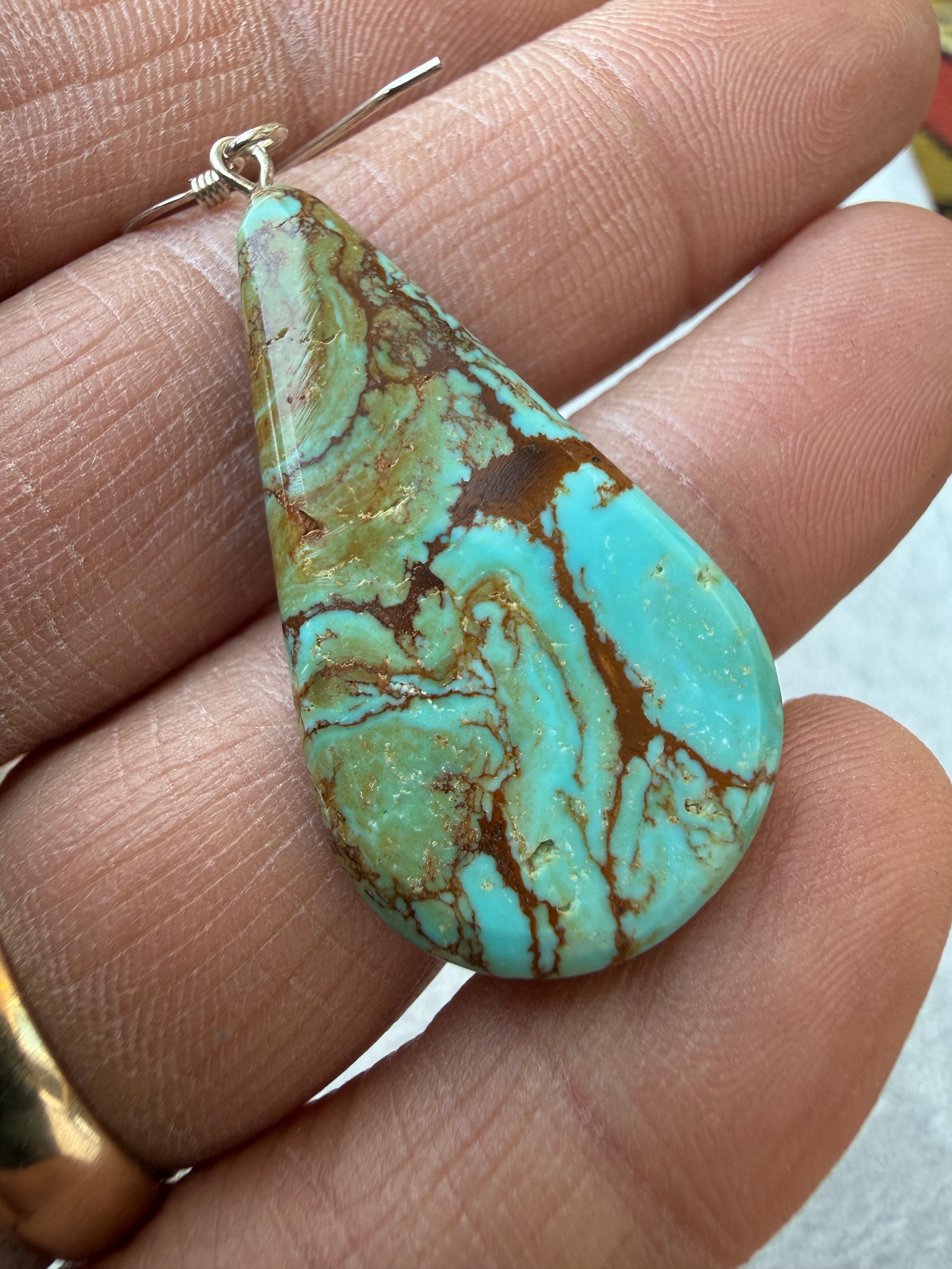 Keith Henry Navajo Nacozari Turquoise Slab Earrings