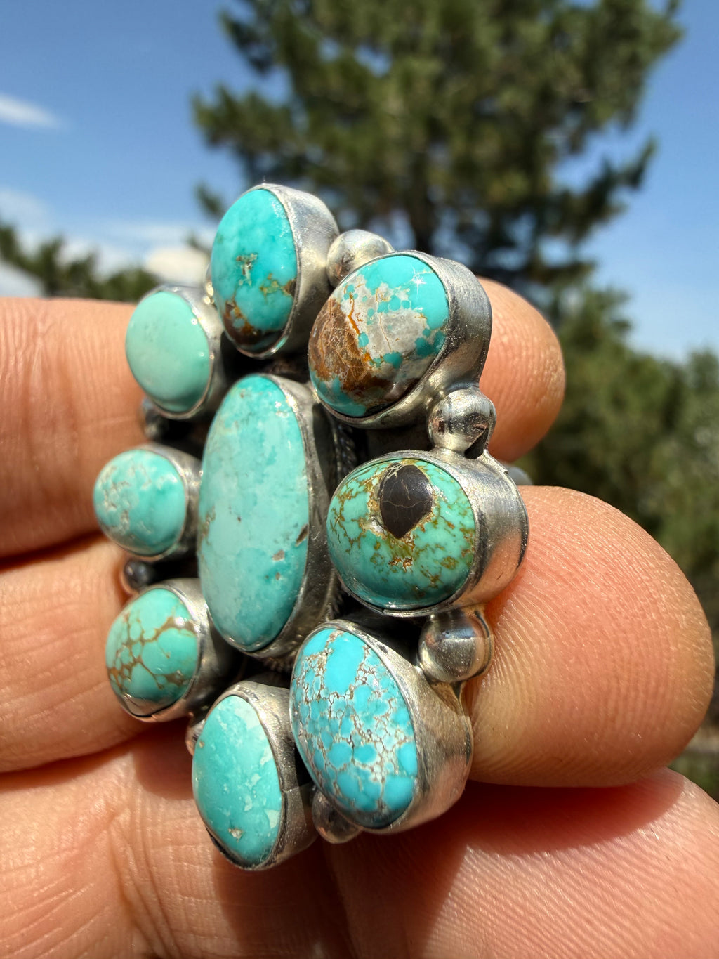 Bonnie Benally Navajo Carico Lake Turquoise Ring Size Adjustable