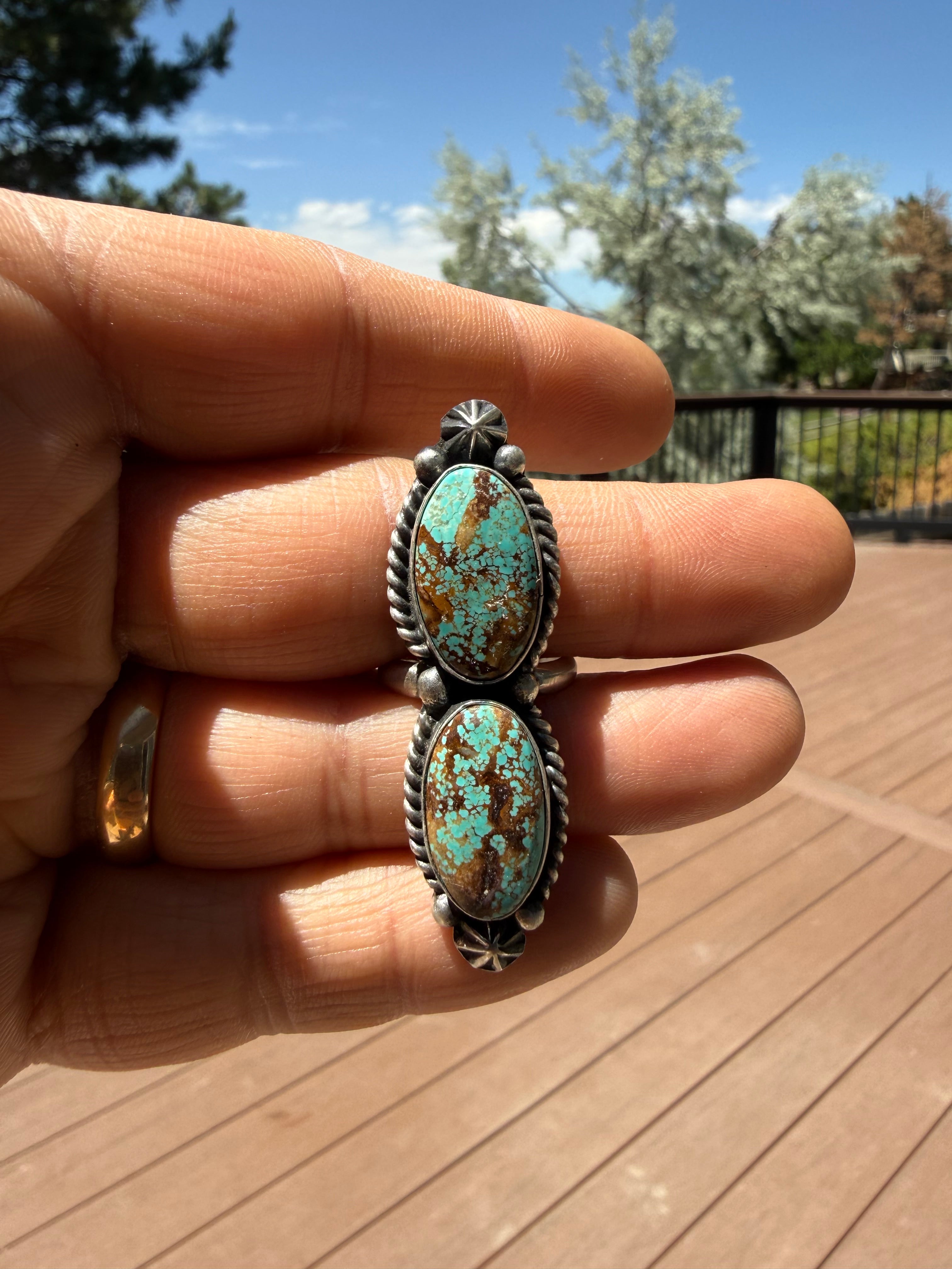 Johnny Dixon Navajo #8 Turquoise Ring SZ Adjustable