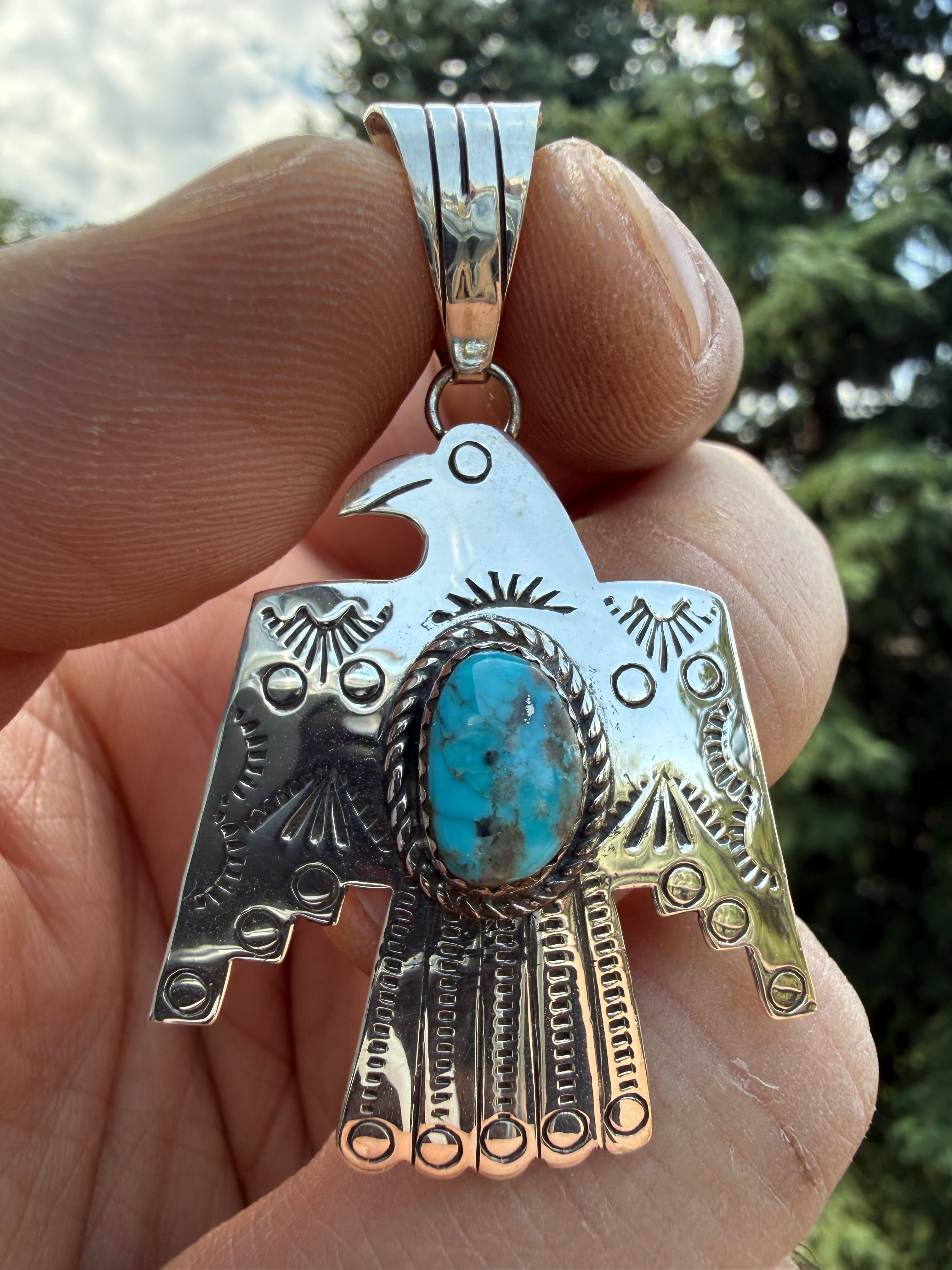 Junior Begay Navajo Sonoran Turquoise Thunderbird Pendant