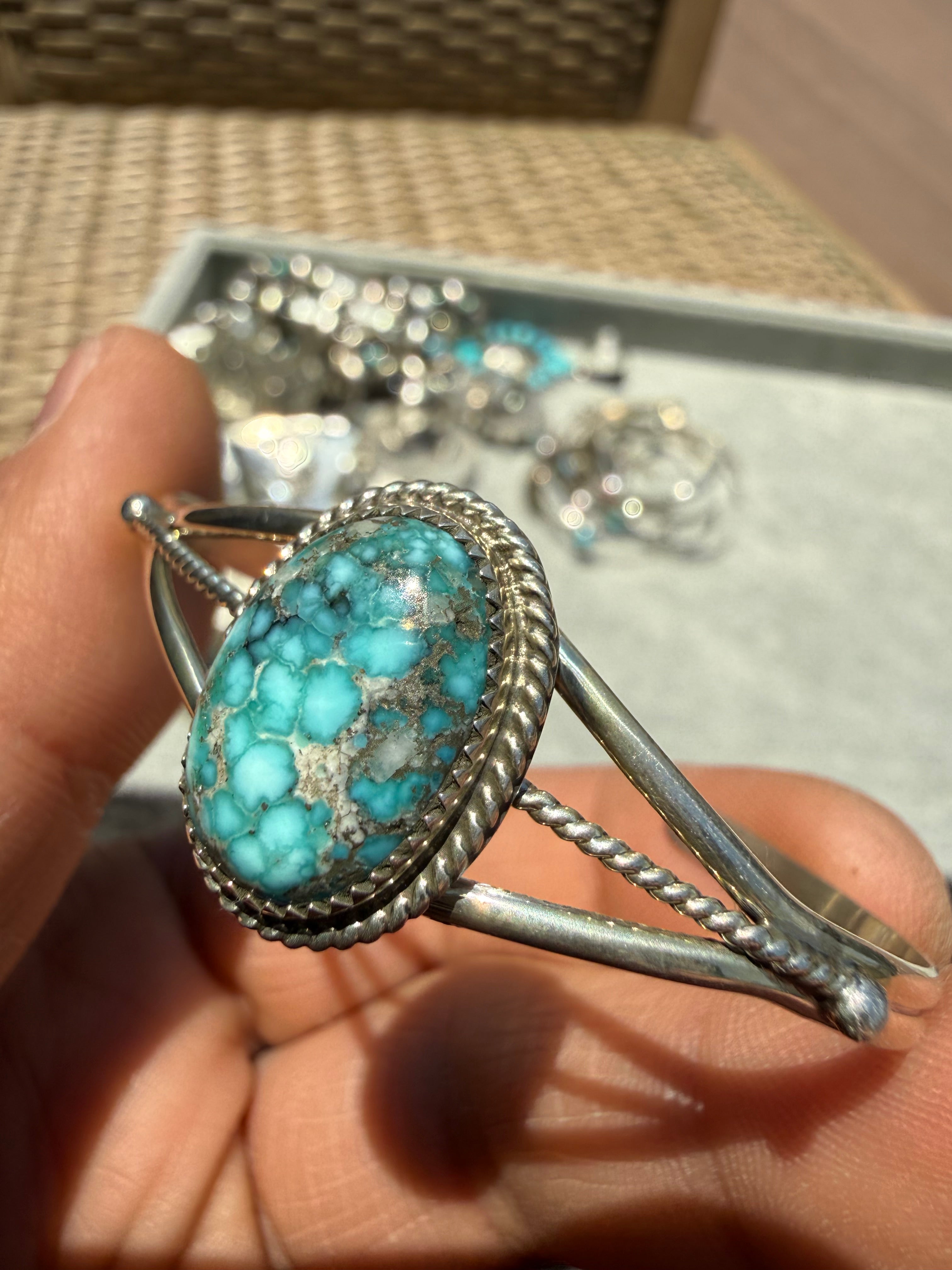 Keith Henry Navajo Whitewater Turquoise Cuff Bracelet SZ 6.5