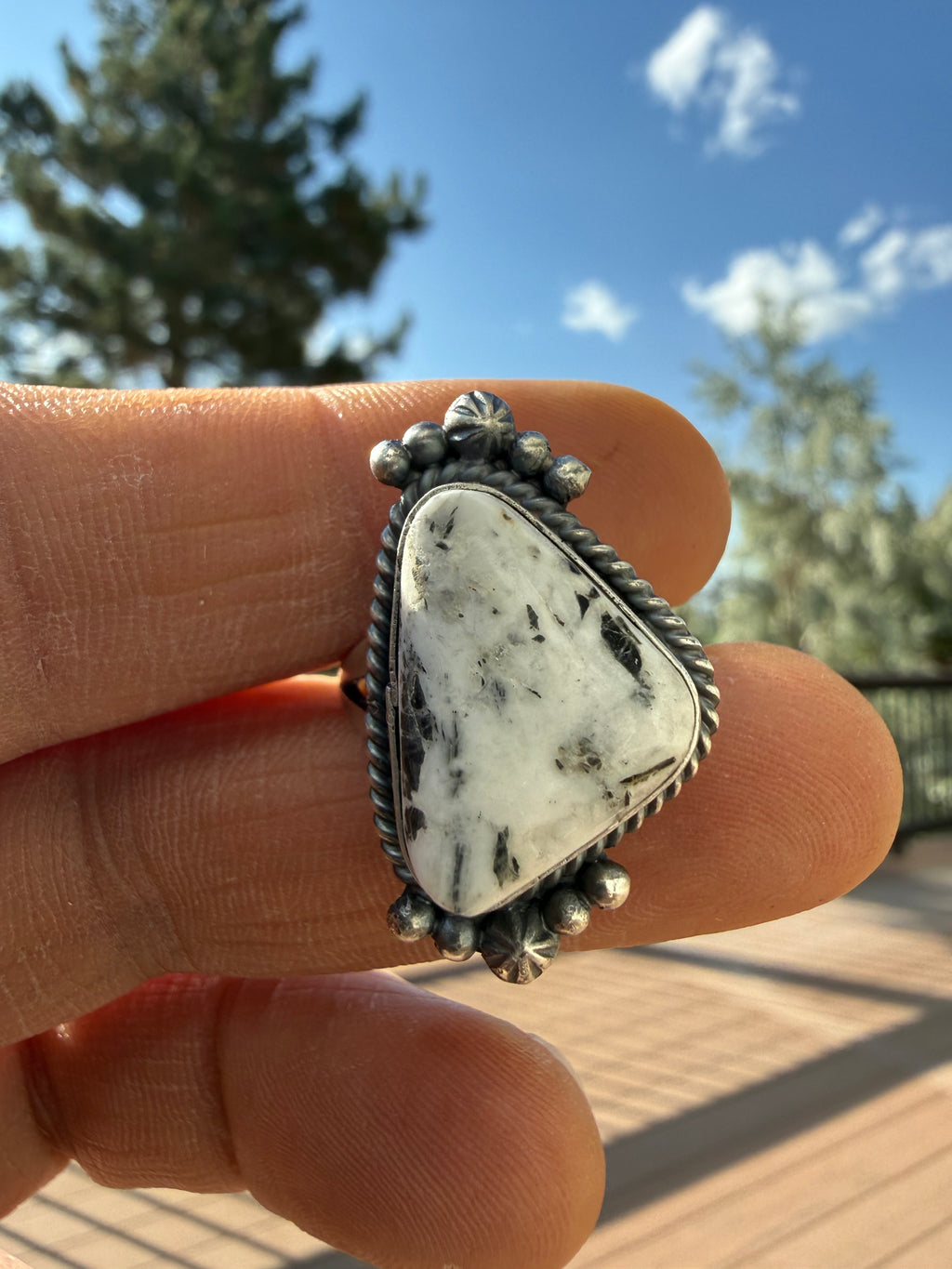 Freda Martinez Navajo Nevada White Buffalo Ring Size 9