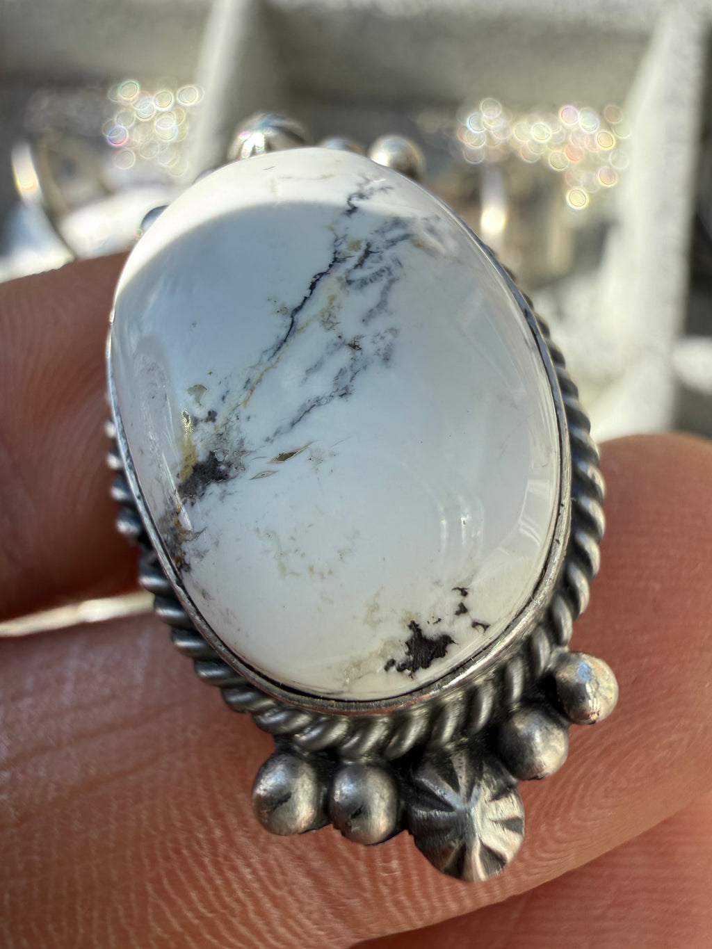 Freda Martinez Navajo Nevada White Buffalo Ring Size 8