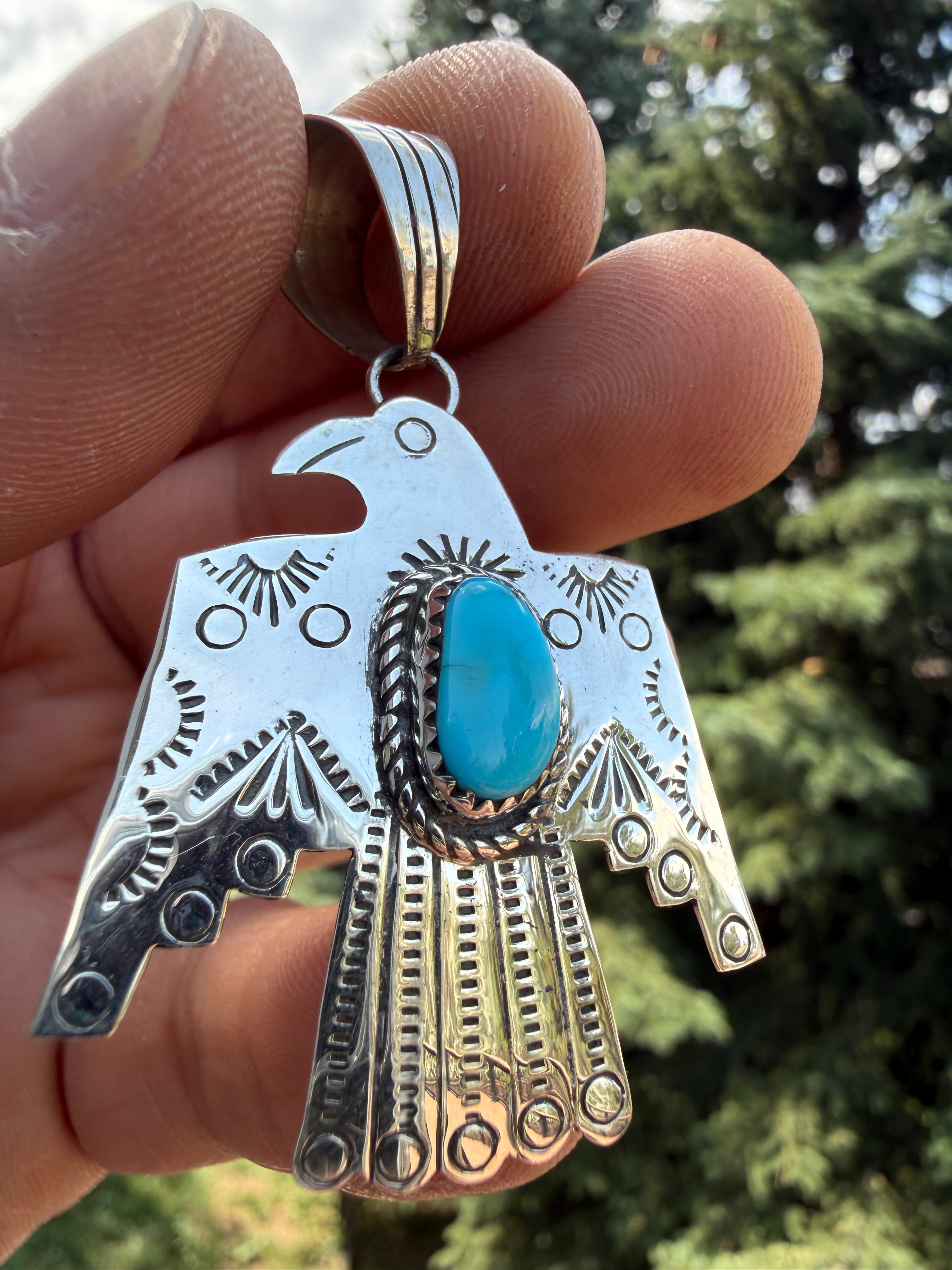 Junior Begay Navajo Sonoran Turquoise Thunderbird Pendant