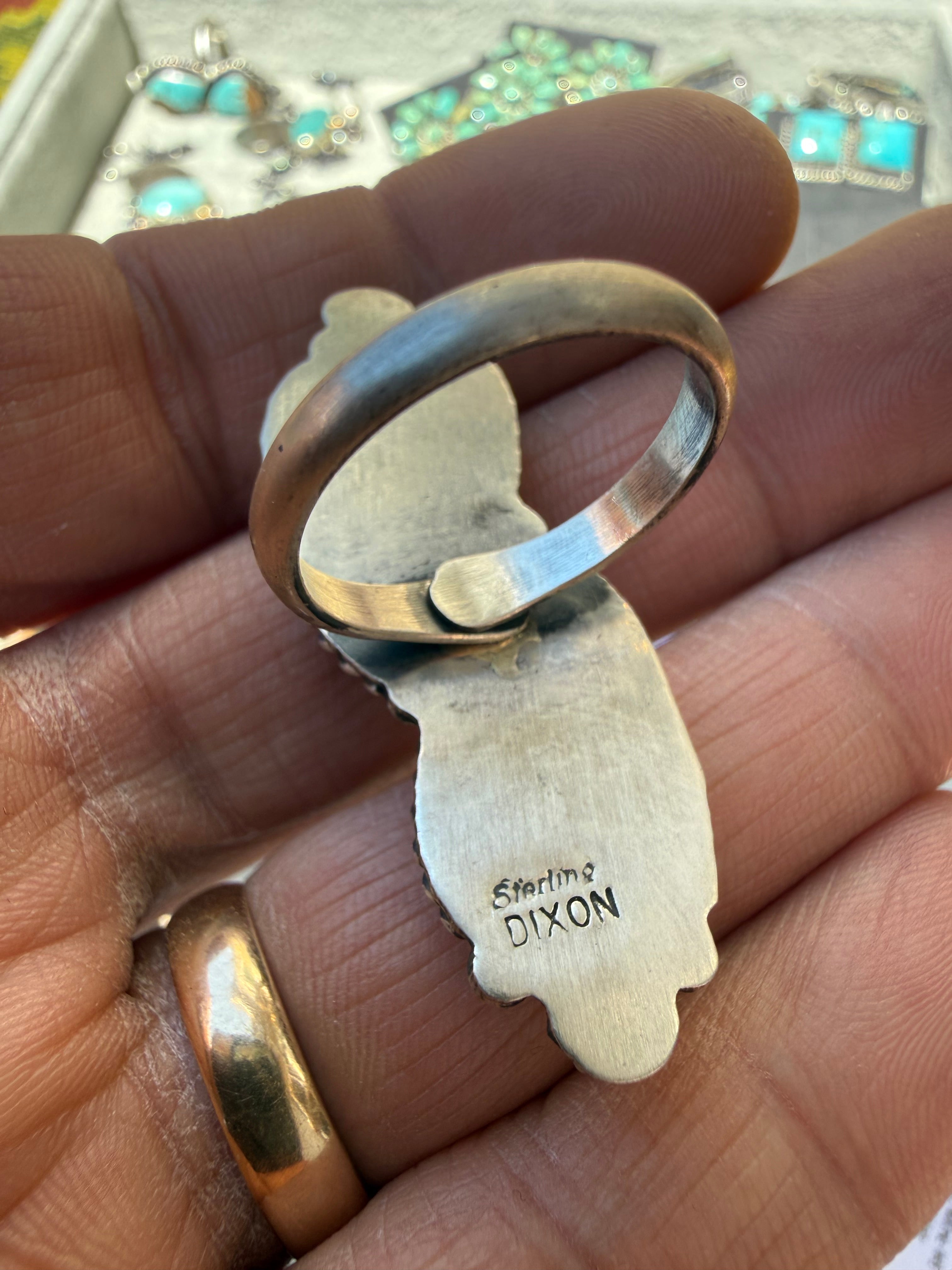 Johnny Dixon Navajo #8 Turquoise Ring SZ Adjustable