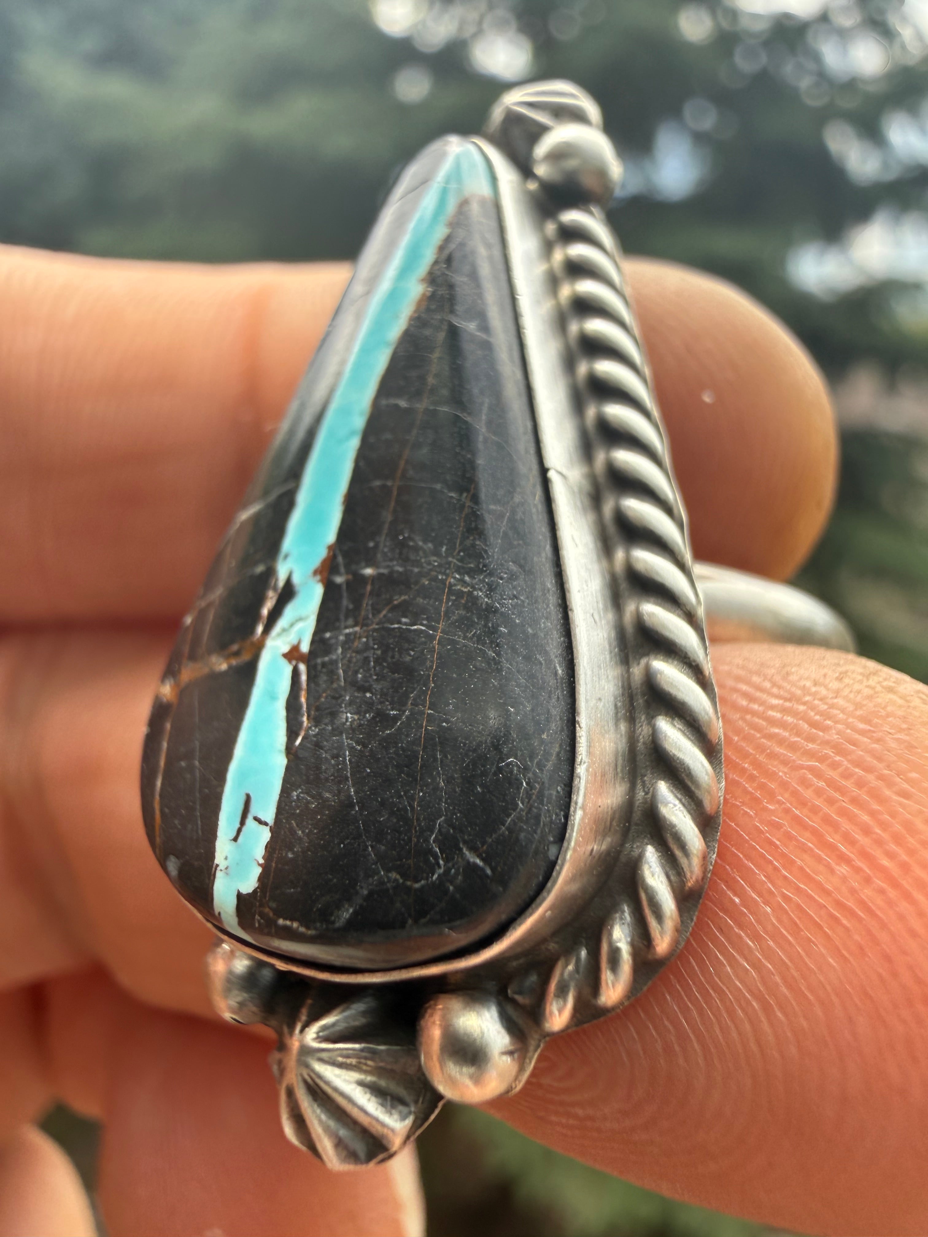 Johnny Dixon Navajo Nevada Blackjack Turquoise Ring Size Adjustable