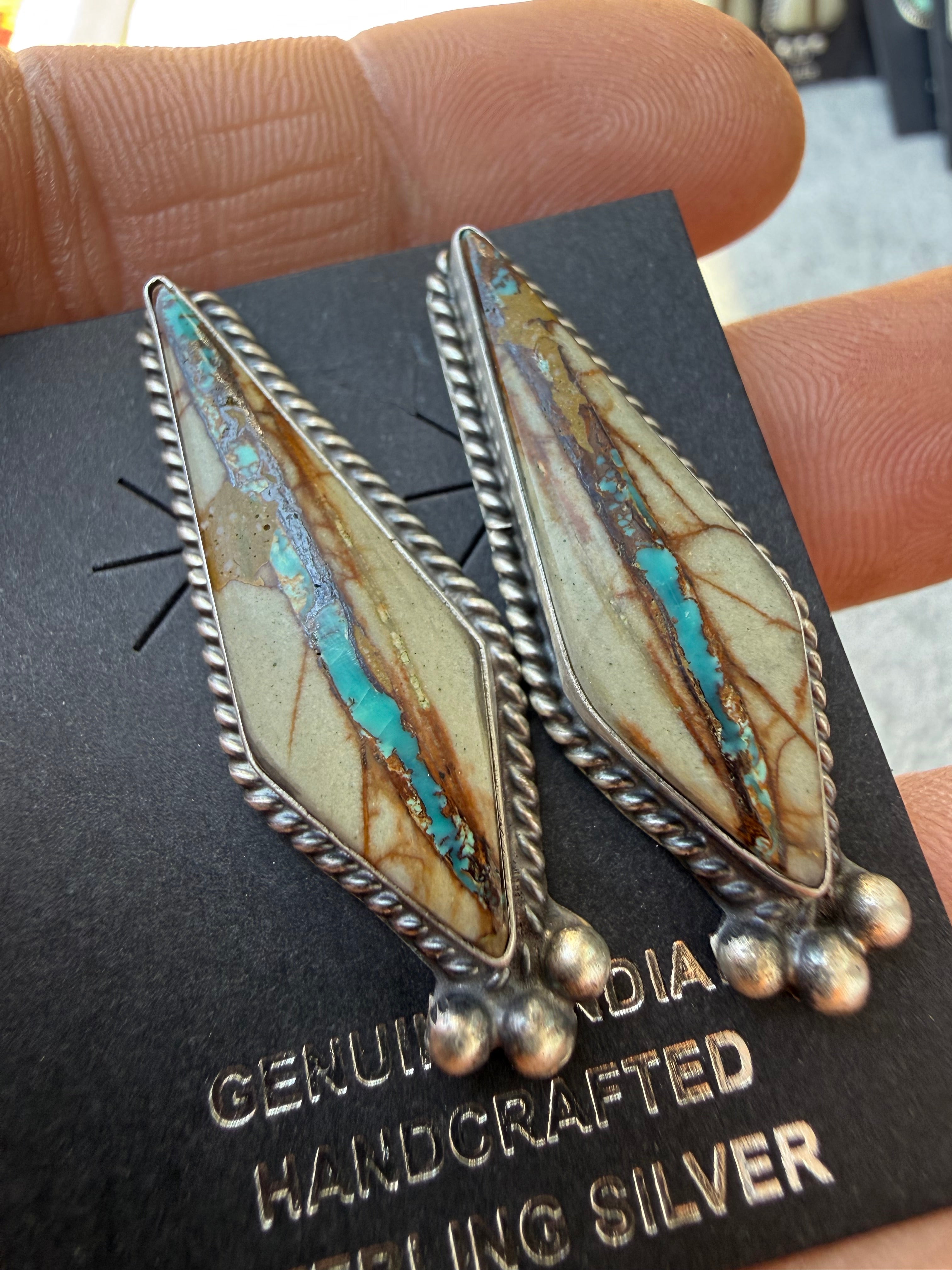 Judith Dixon Navajo Royston Ribbon Turquoise Stud Earrings