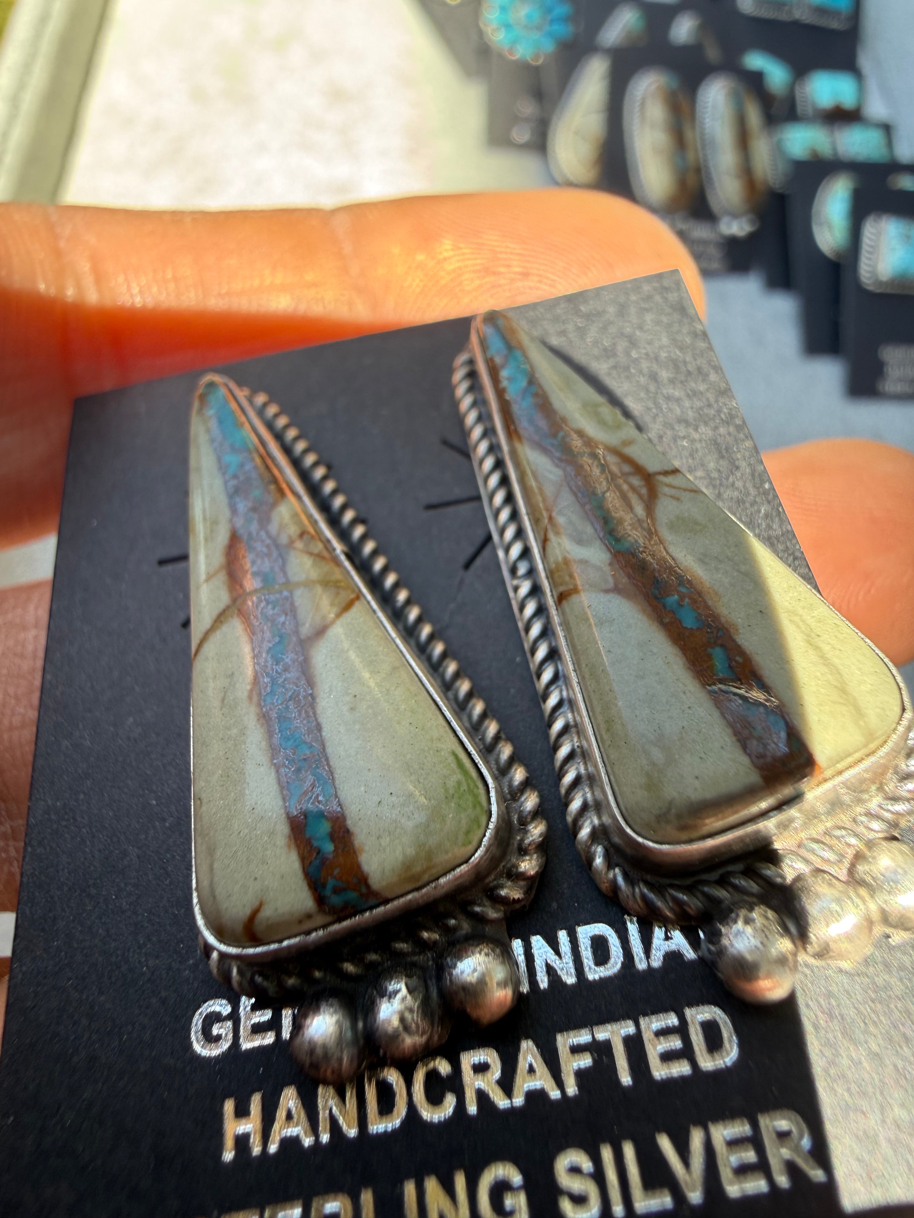 Judith Dixon Navajo Royston Ribbon Turquoise Stud Earrings