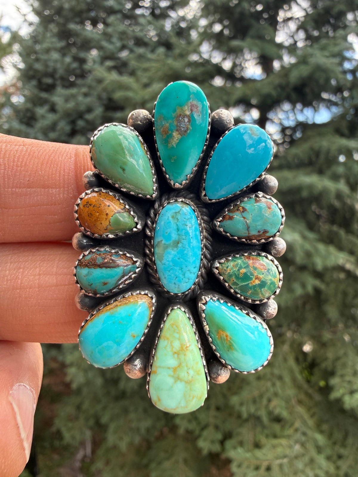 Annie Spencer Royston Turquoise Cluster Ring Size Adjustable
