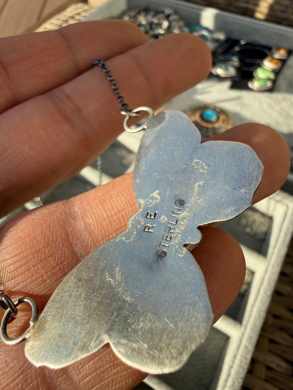 Rick Enriques Navajo Kingman Turquoise Butterfly Necklace 18”