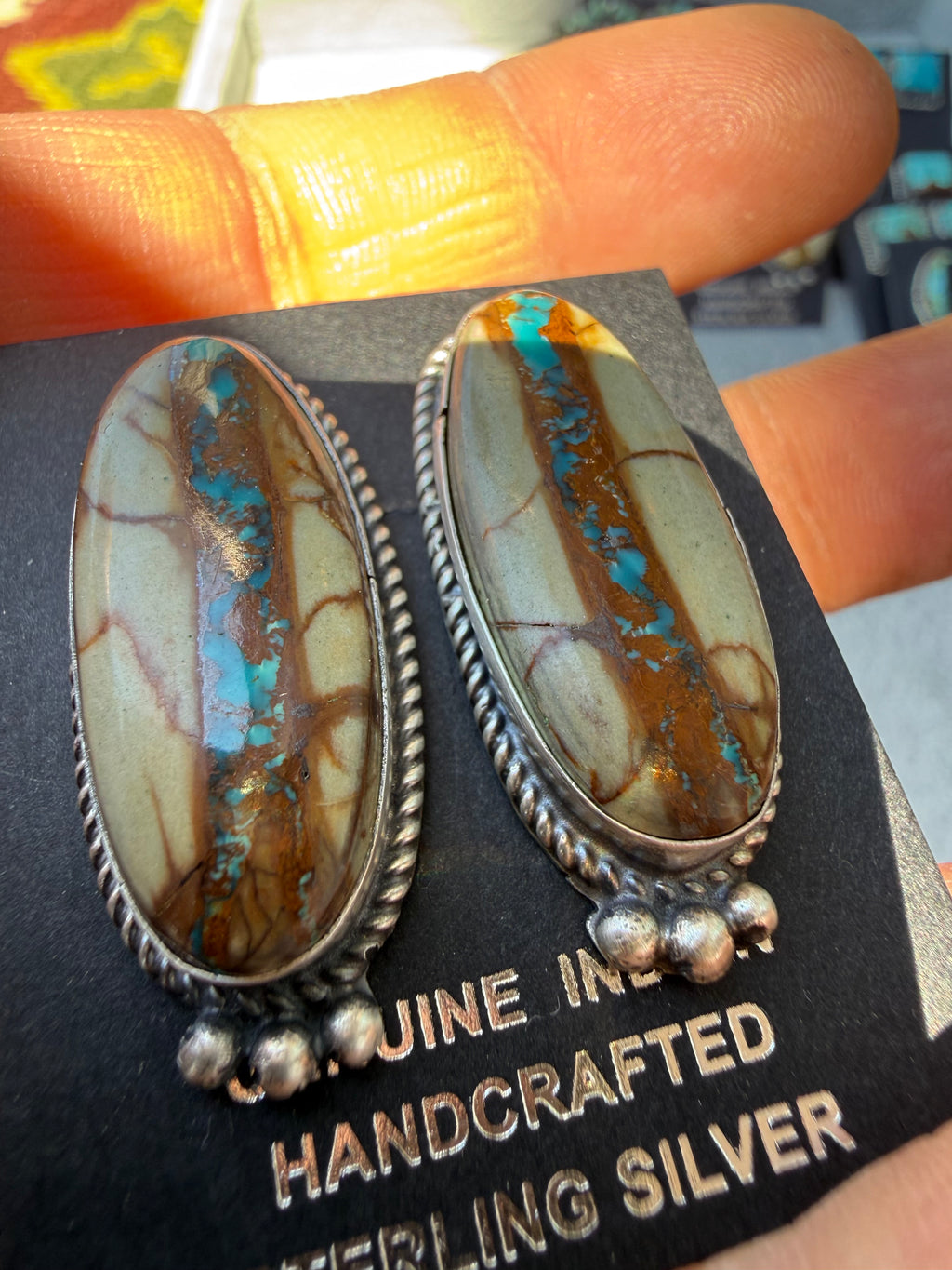Judith Dixon Navajo Royston Ribbon Turquoise Stud Earrings