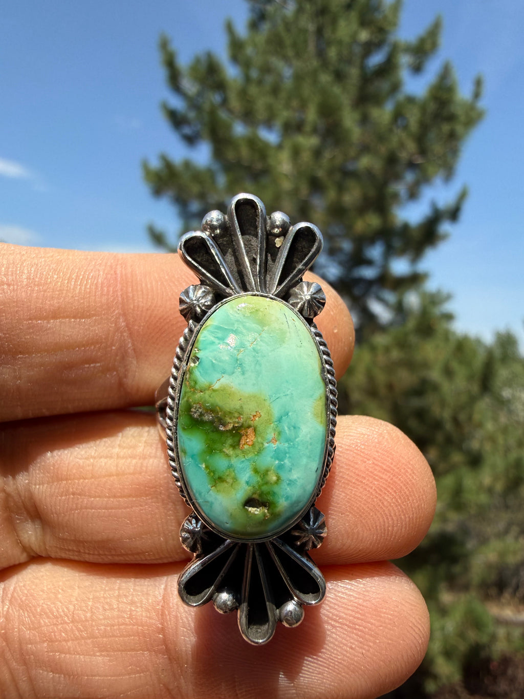 Freda Martinez Navajo Sonoran Gold Turquoise Ring Size