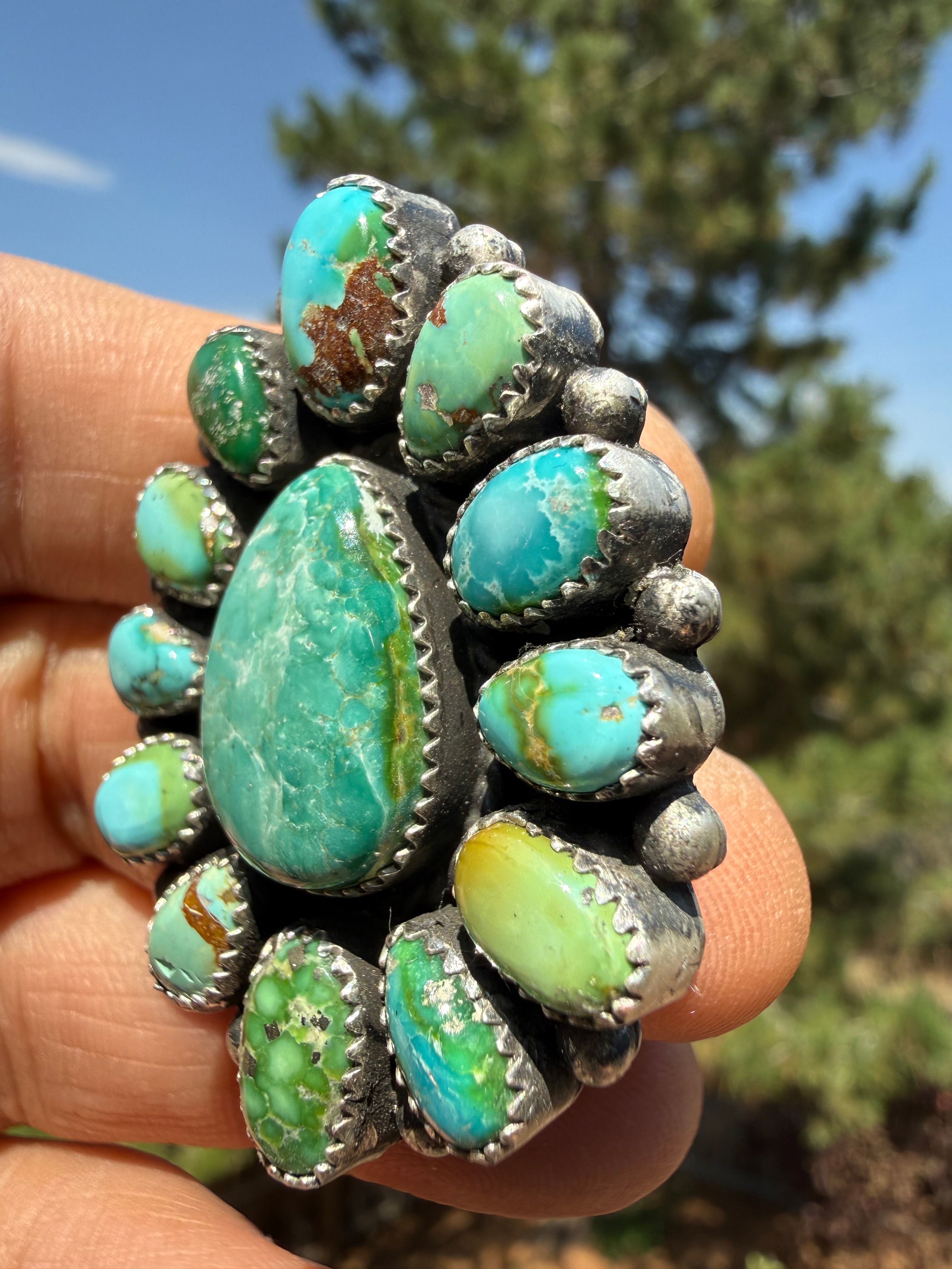 Annie Spencer Navajo Sonoran Gold Turquoise Ring Size Adjustable
