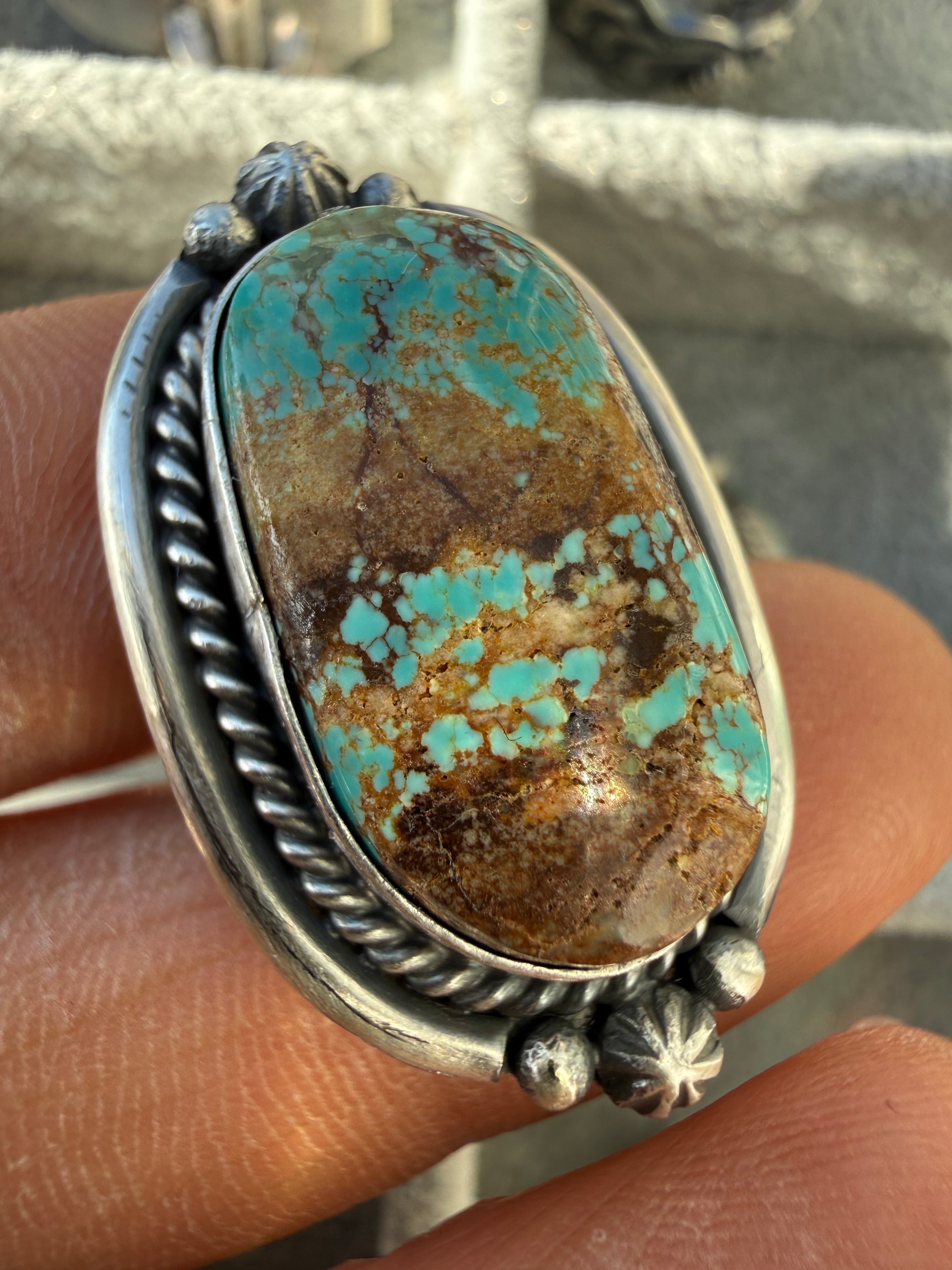 Freda Martinez Navajo Mine #8 Turquoise Ring Size 8