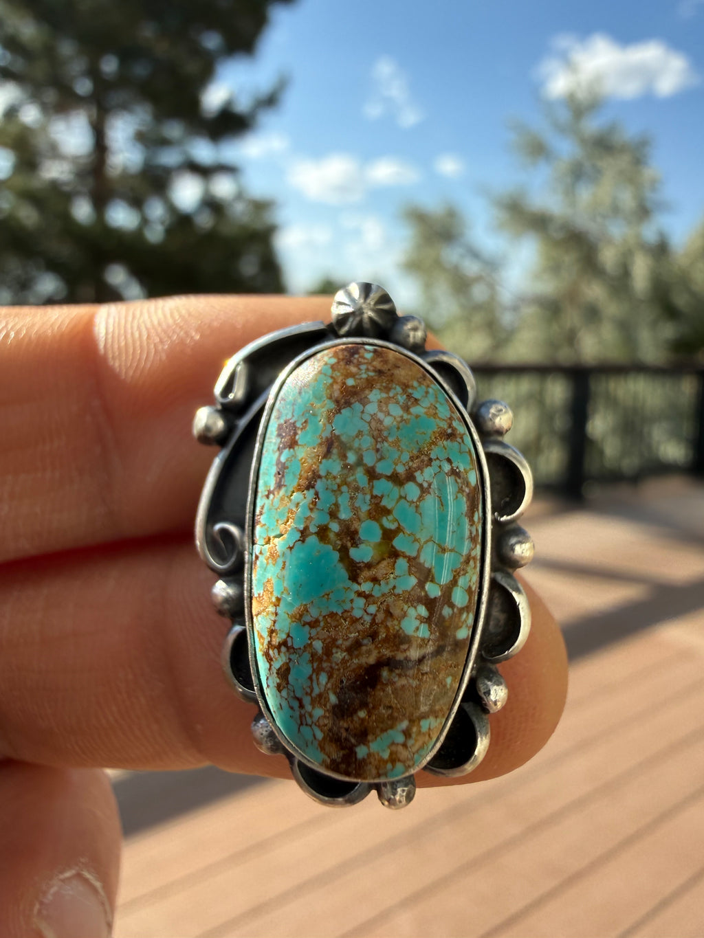 Freda Martinez Navajo Mine #8 Turquoise Ring Size 8.5