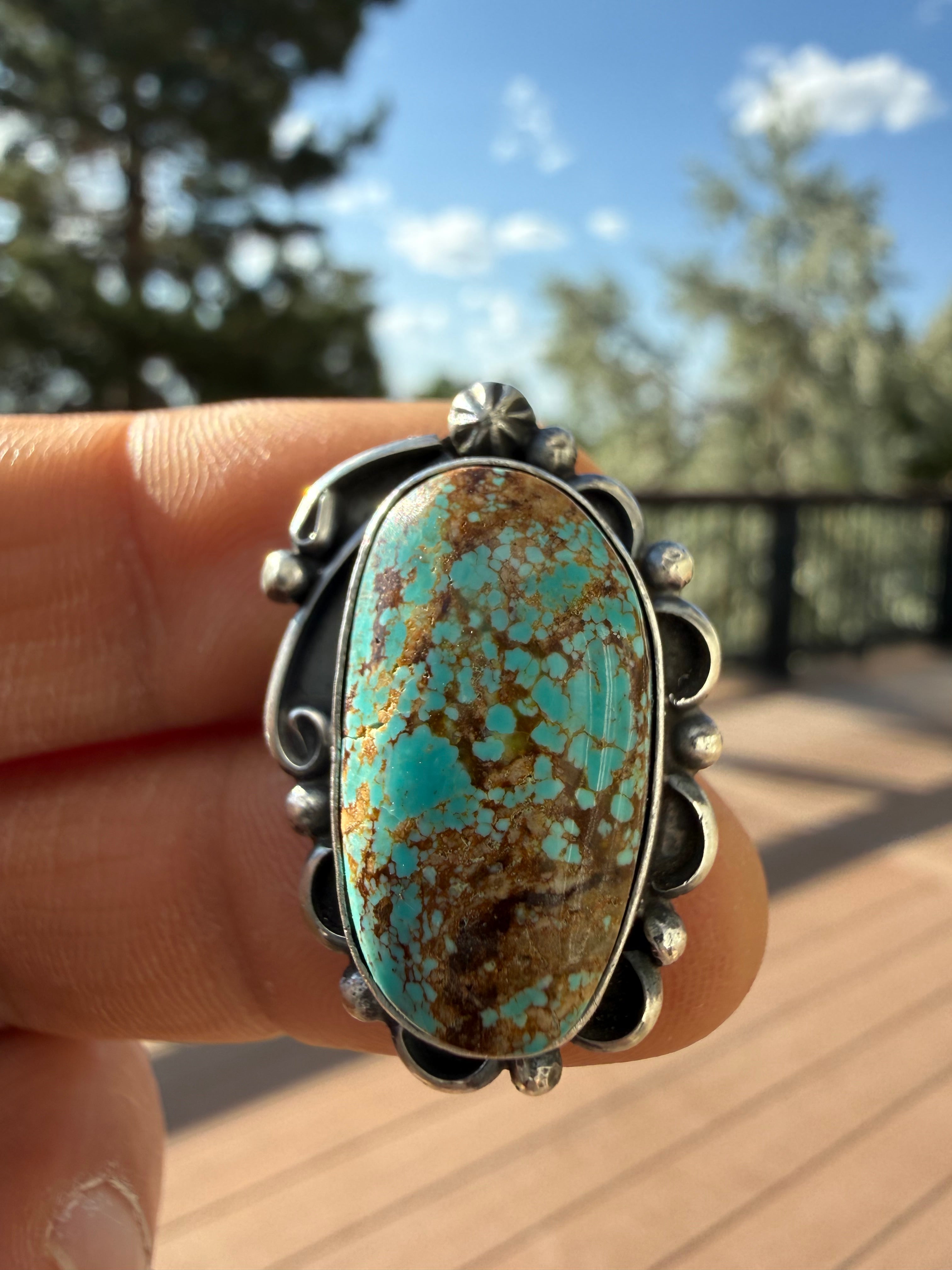 Freda Martinez Navajo Mine #8 Turquoise Ring Size 8.5