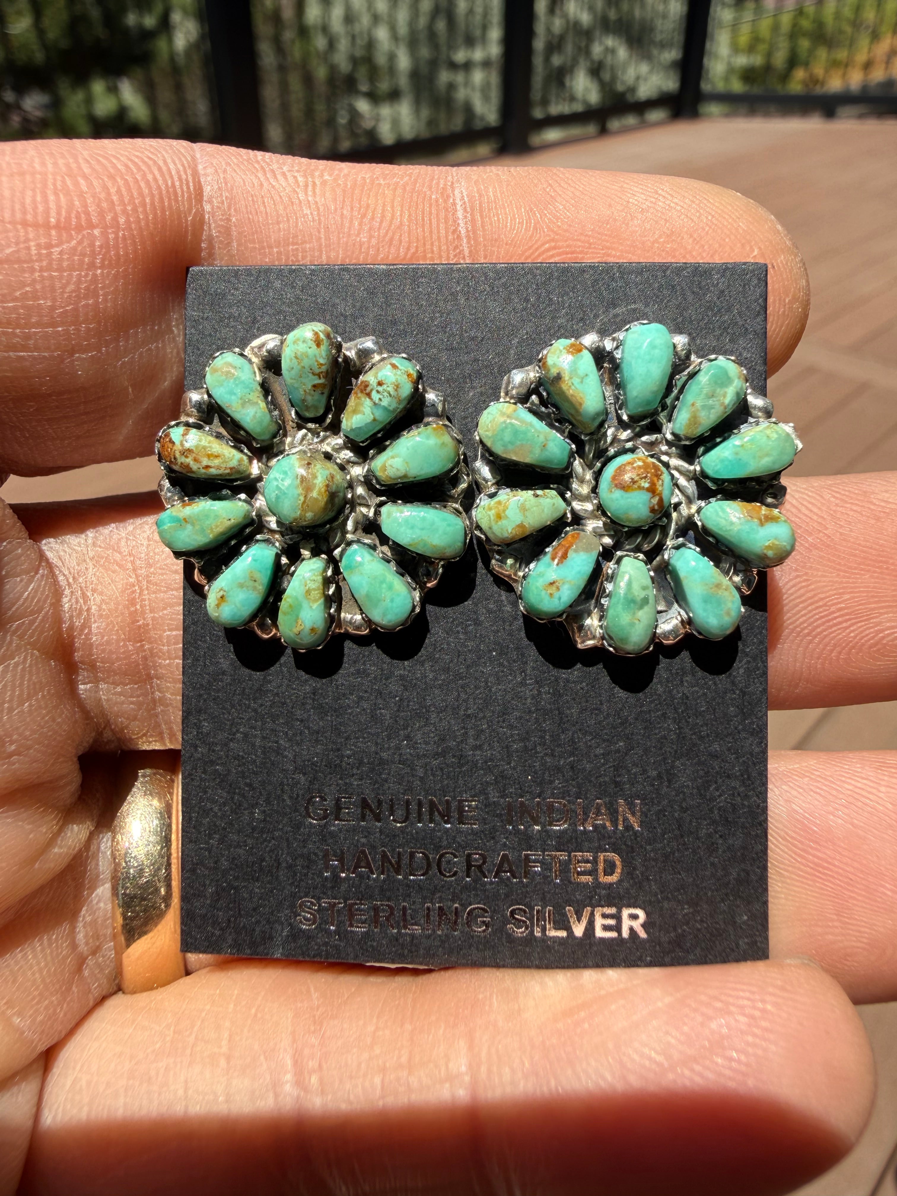 Juliana Williams Navajo Green Kingman Turquoise Cluster Earrings