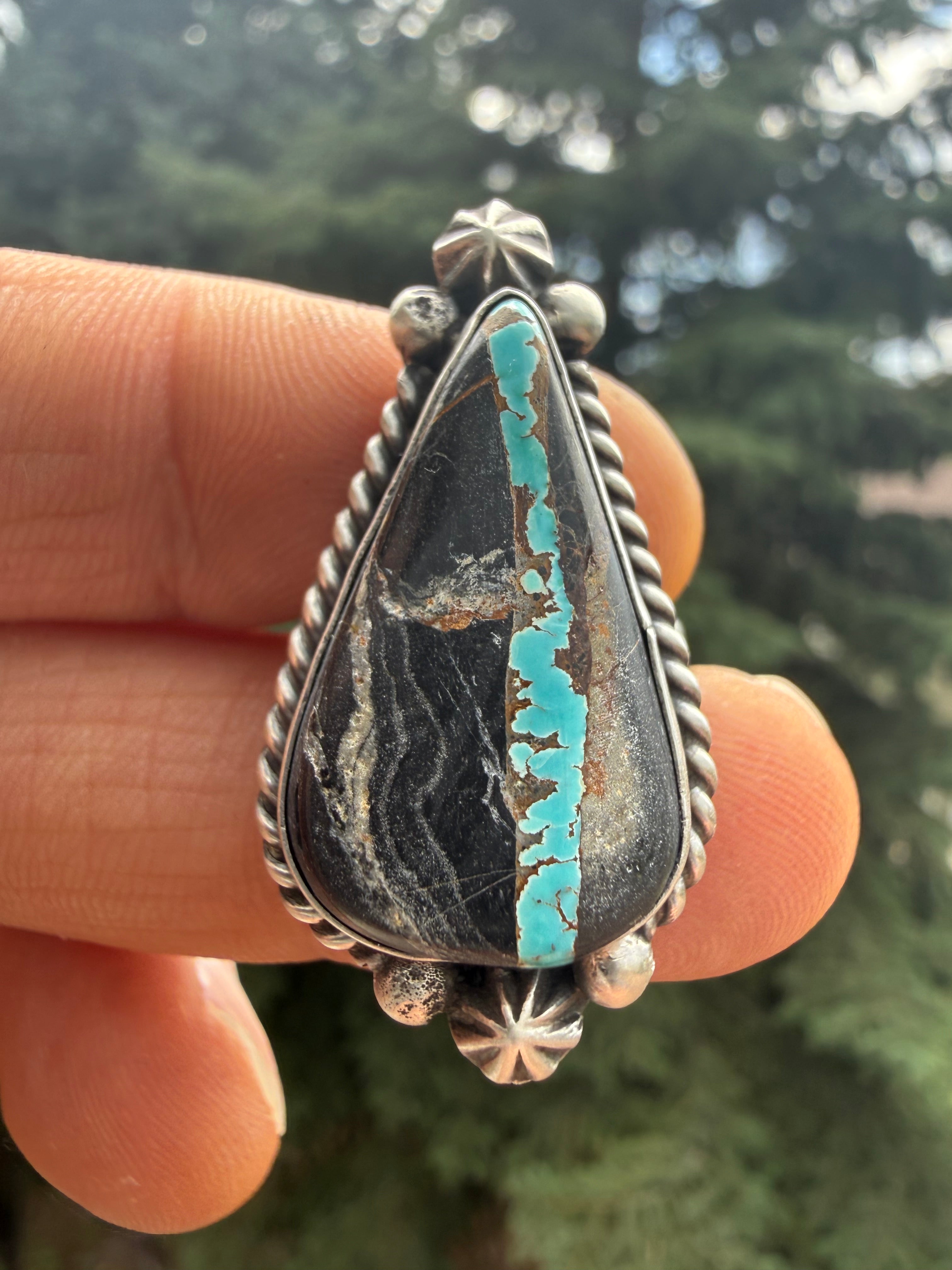 Johnny Dixon Navajo Nevada Blackjack Turquoise Ring Size Adjustable