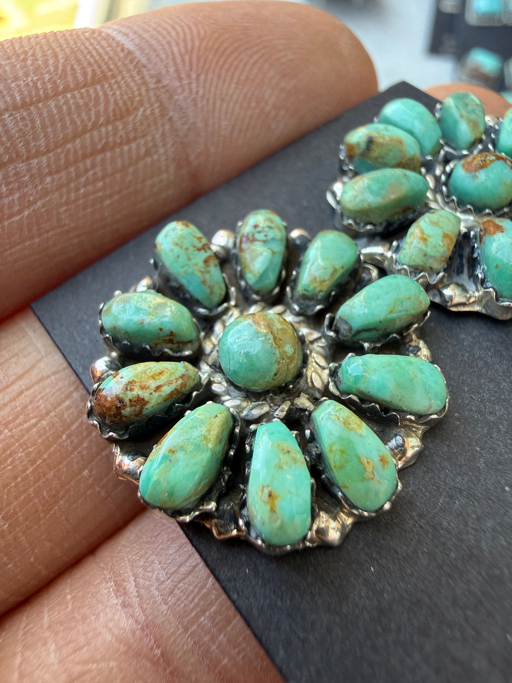 Juliana Williams Navajo Green Kingman Turquoise Cluster Earrings