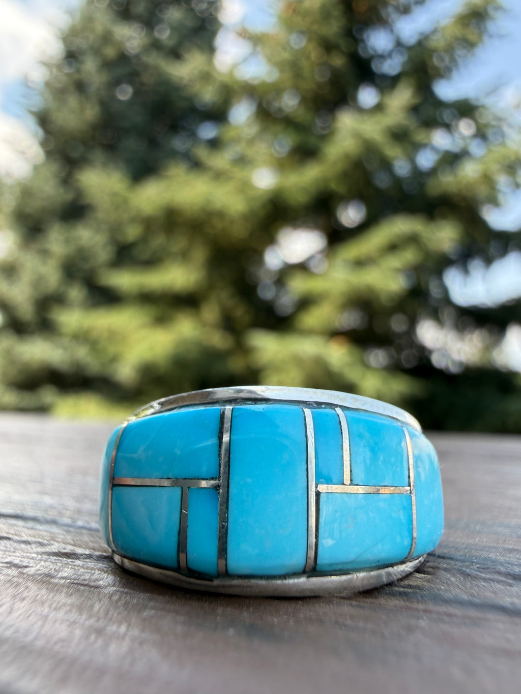 Edison Yazzie Navajo Kingman Turquoise Inlaid Ring Size