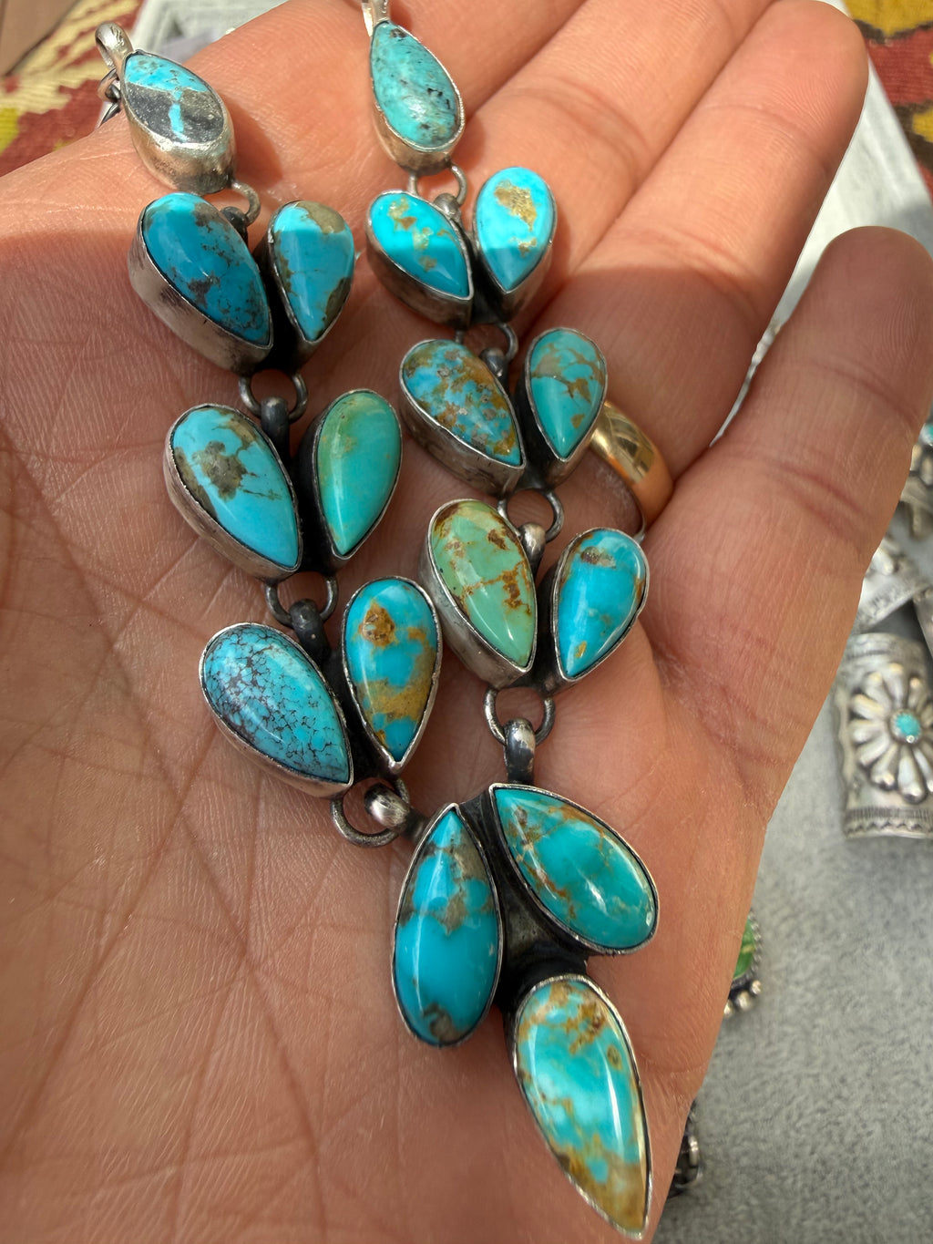 Debra Smith Navajo Kingman Turquoise Lariat Necklace 18”