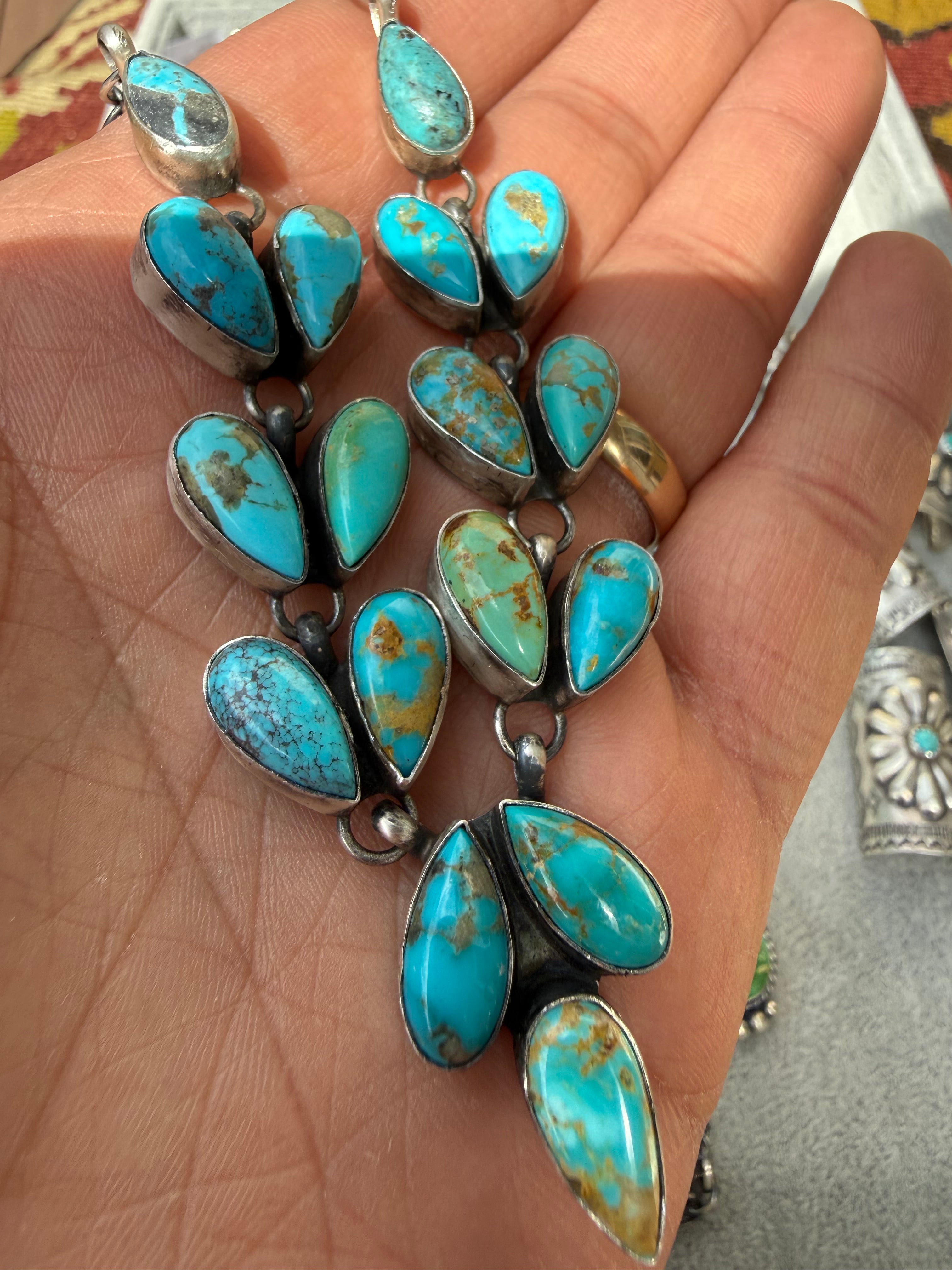 Debra Smith Navajo Kingman Turquoise Lariat Necklace 18”