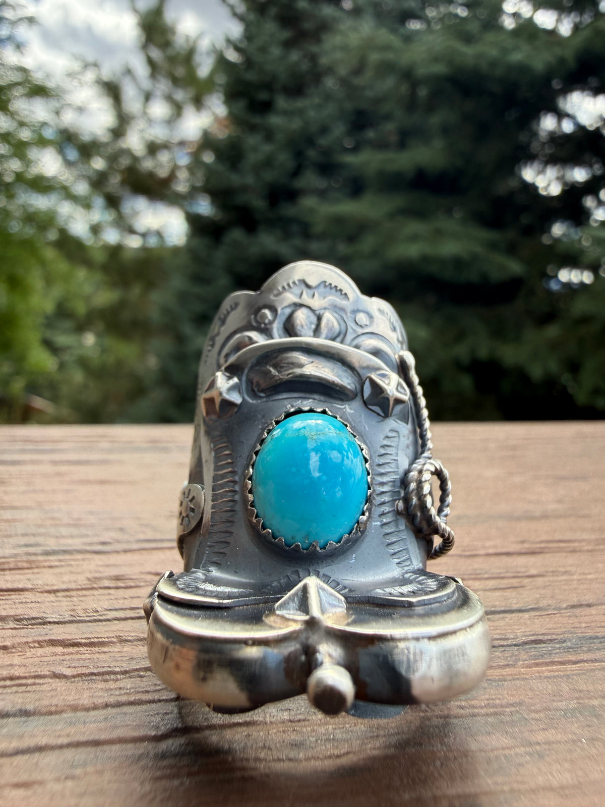 Tim Yazzie Sonoran Mountain Turquoise Saddle Ring Size Adjustable