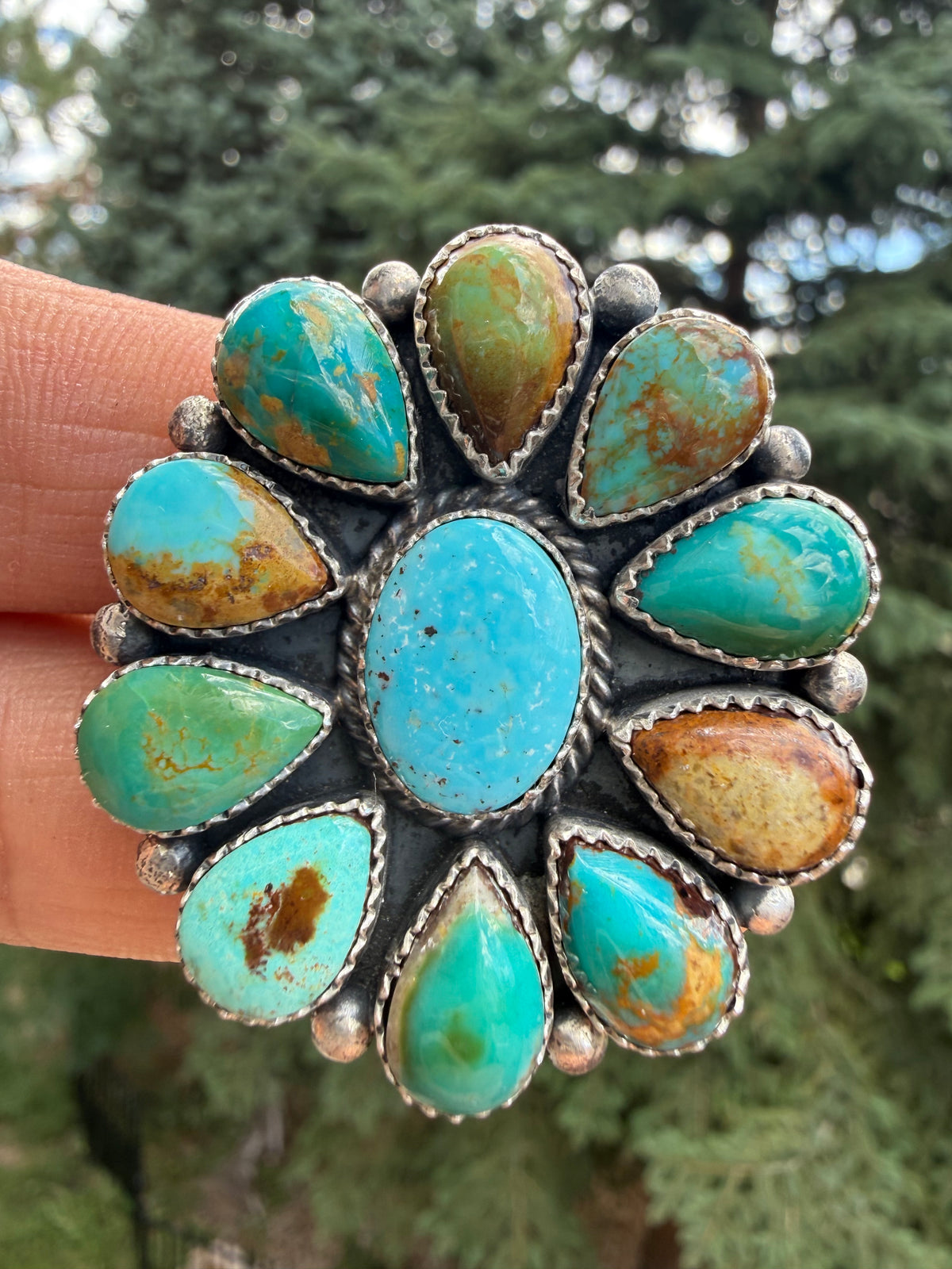 Annie Spencer Royston Turquoise Cluster Ring Size Adjustable